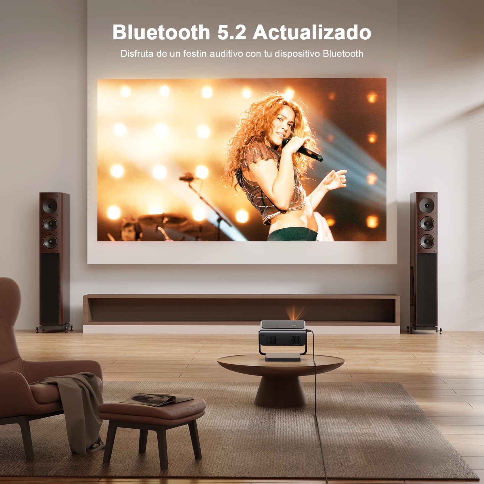 【App Oficial & Auto Focus/Keystone】 30000 Lumen Smart Proyector 4K Soporte WiFi 6 Bluetooth Full HD 1080P, VOPLLS Proyector Portatil con Dolby Audio Projector Cine en Casa para iOS/Android