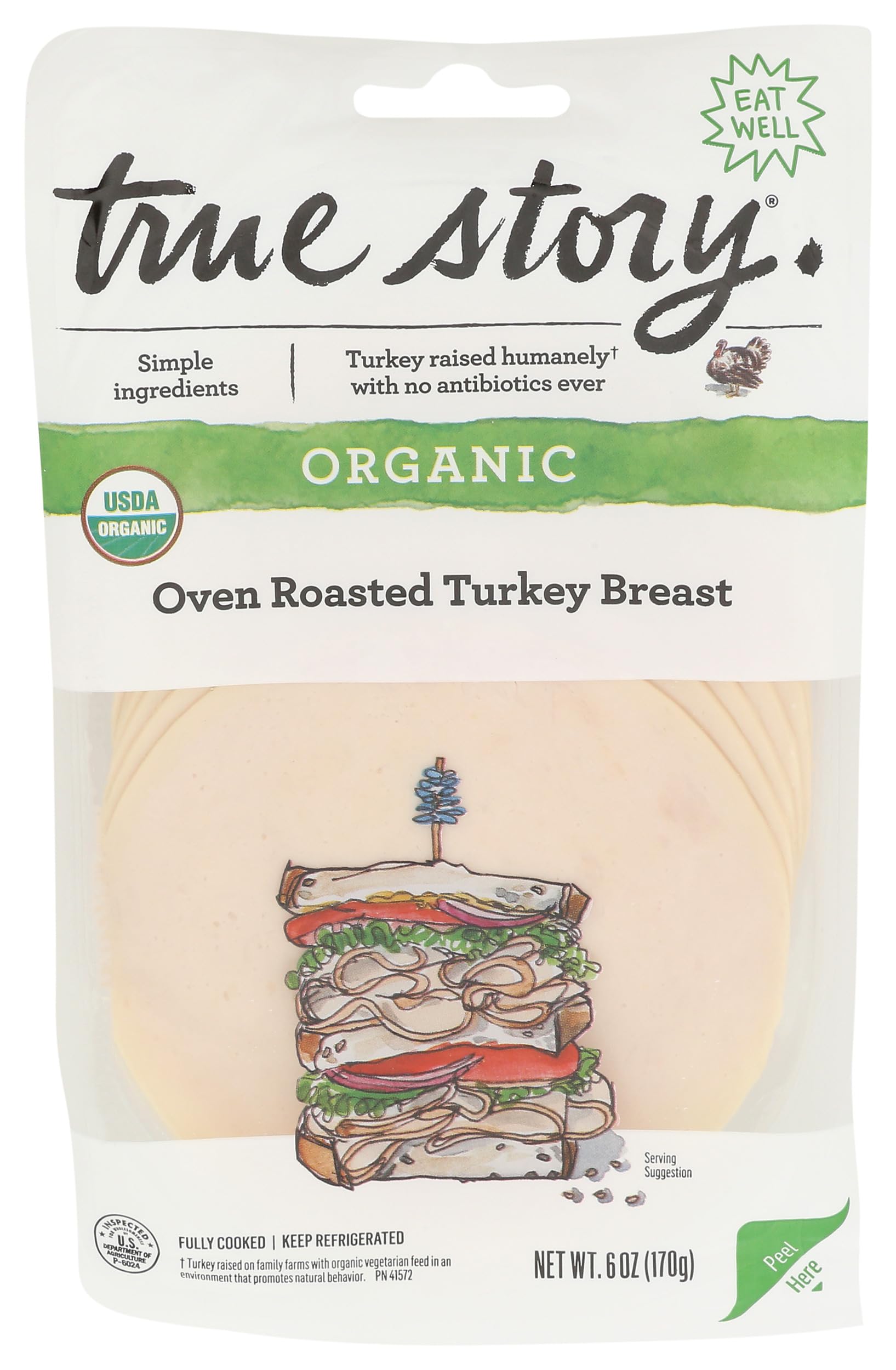 True Story Foods Organic Oven Roasted Turkey Breast, 6 Oz