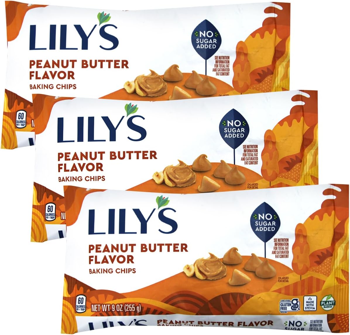 Sugar Free Peanut Butter Baking Chips, 3 Bags of Lily's Baking Chips 9oz Each, Delicious Baking Chips Without the Sugar, Perfect Peanut Butter Chips for Keto and Diabetic Friendly Recipes