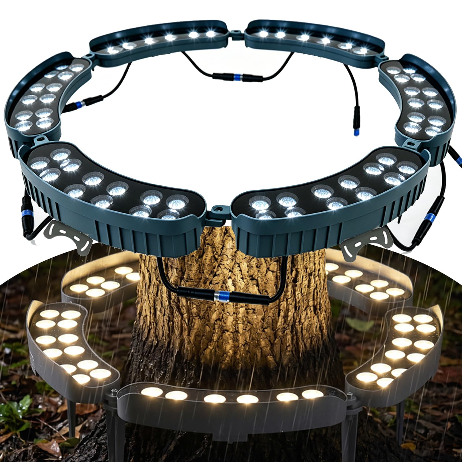 LLELEMAMO LED Ring Tree Light Outdoor Waterproof Landscape Spotlight, Die-Cast Aluminum Tree Hug Uplights with Ground Stake for Garden Pathway Accent, Circular Wrap Around Lamp (Yellow,Base-6pcs)
