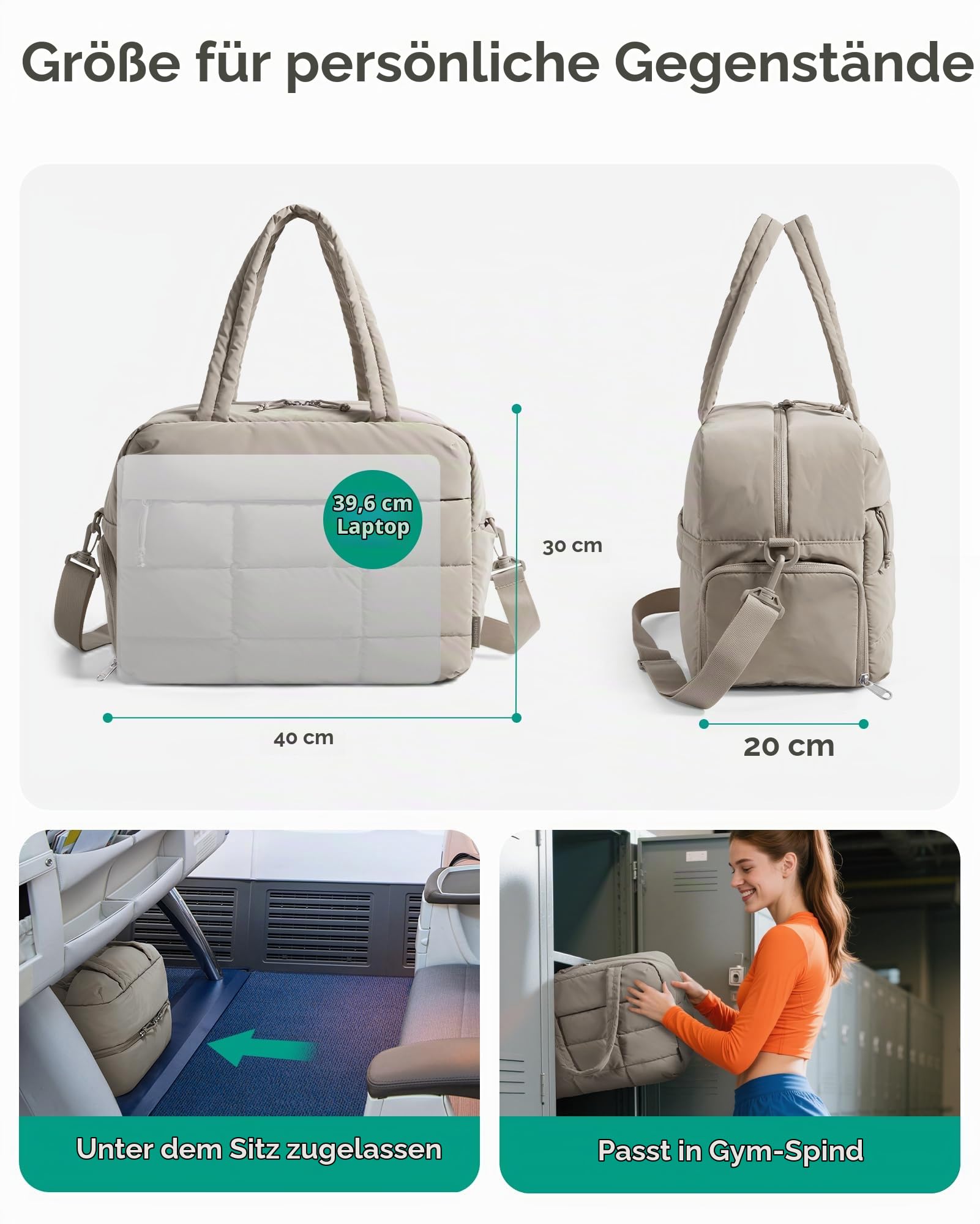 BAGSMART Puffer Sporttasche Damen Reisetasche Klein Mit Schuhfach 23L