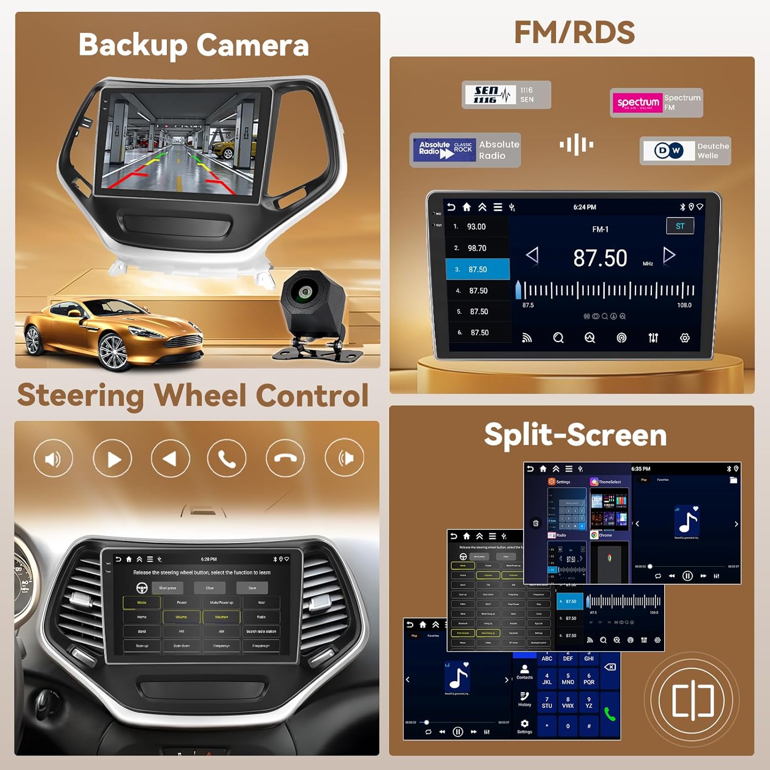 [4+64G] Android 15 Car Stereo for Jeep Cherokee Sport 2014-2017, Hikity 10'' In-Cell Touch Screen Car Radio Wireless Carplay Android Auto 5G WiFi Bluetooth 5.0 Mirror Link GPS SWC FM/RDS/EQ Backup Cam