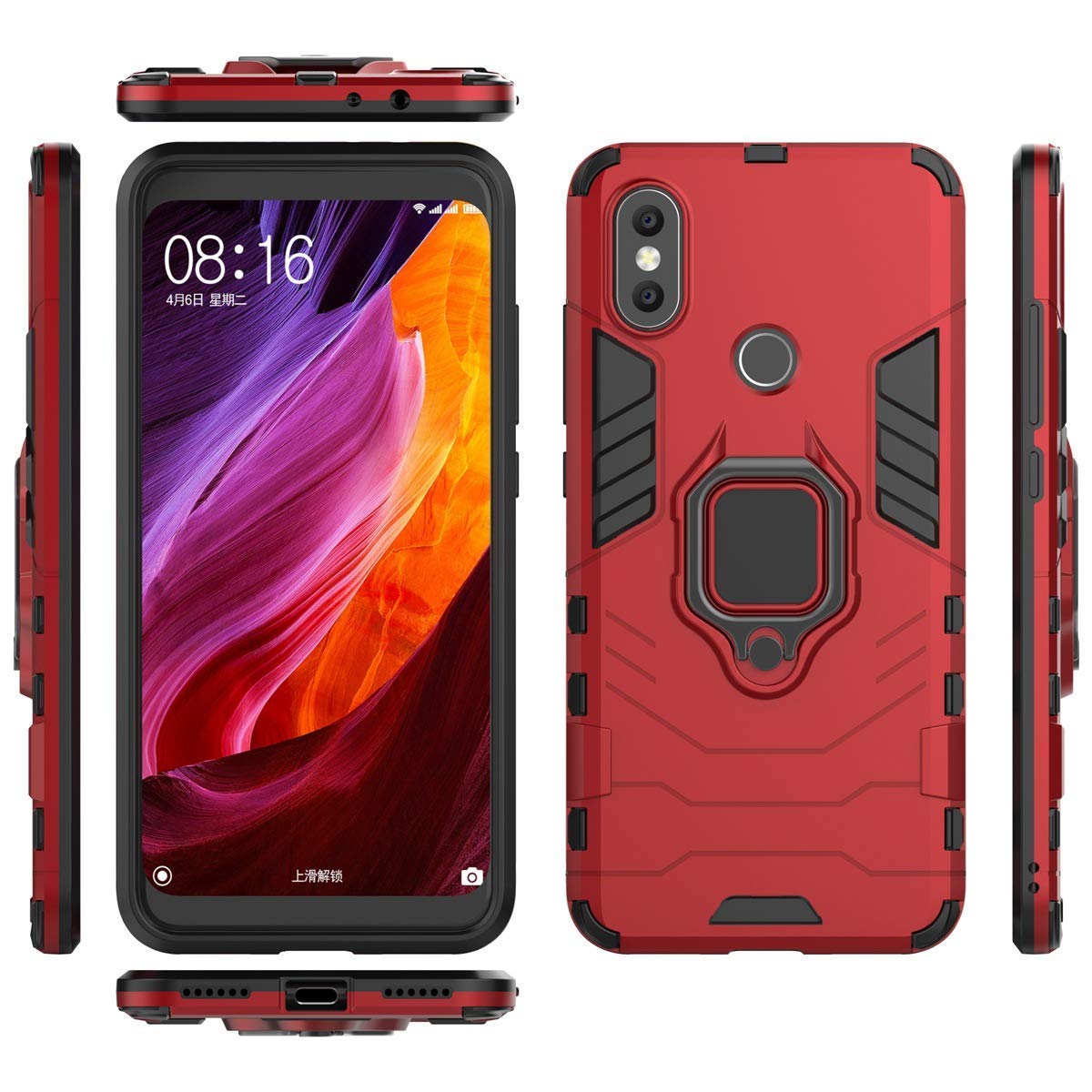 Custodia Armor Con Anello E Cavalletto Per Xiaomi Mi Mix 4 - Paraurti Rosso Con Supporto Magnetico Per Auto E Anello 360° - 4