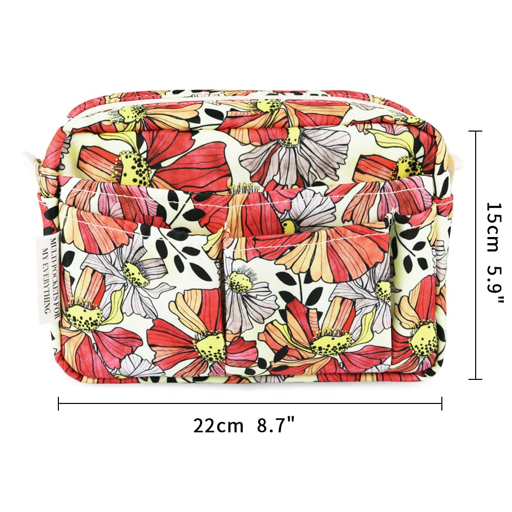 E-WEICHEN Organizador de cartera de múltiples bolsillos con cremallera, bolsa de maquillaje, artículos esenciales de viaje para mujeres, bolsa simple impermeable para lápices de papelería para diario,