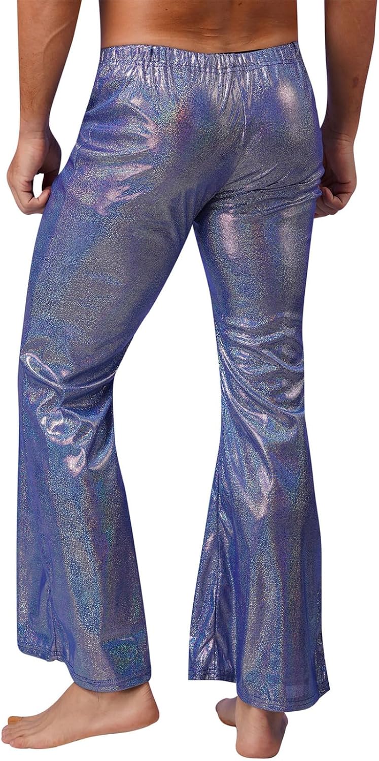 Men's Men's Shiny Metallic Long Pants Bell Bottom Flared Trousers for Night Club Disco Performance