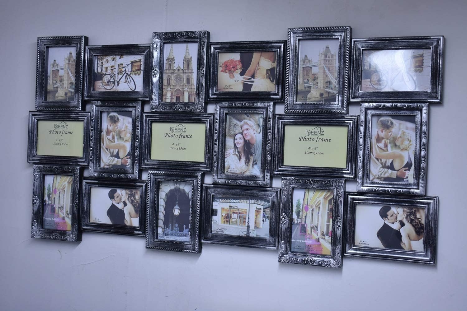 Deenz Black Rustic X Large 18 Photos Multi Picture Wall Frame 6X4 Photo Multi Photo Frame 18-Aperture Wall Hanging Memories Decoration (Black Rustic)