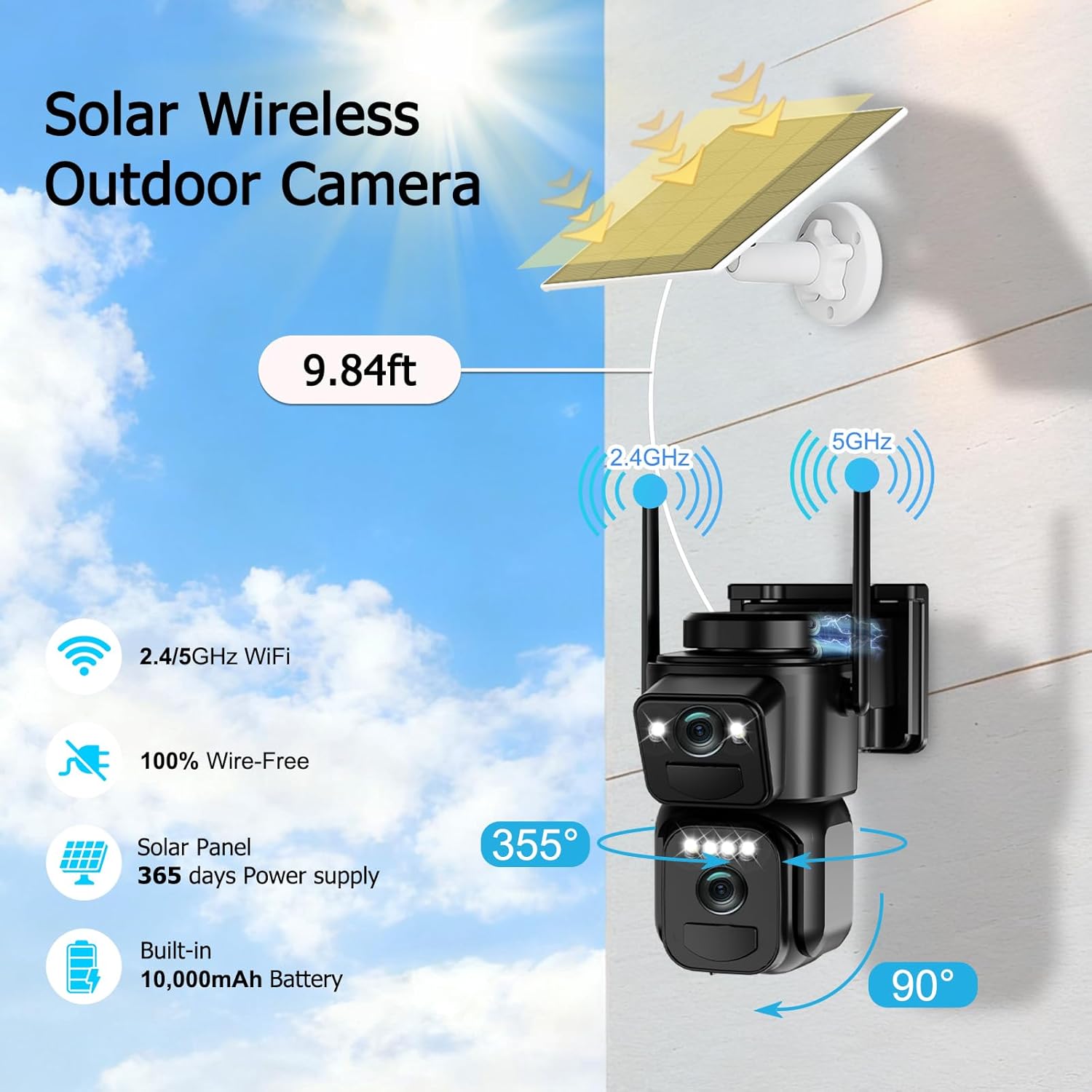 Dual Lens Solar Security Cameras Wireless Outdoor, 5G/2.4G WiFi 6, 360° PTZ Home Security Camera with 6MP Color Night Vision, Motion Detection, Spotlight Siren, 2-Way Audio, Waterproof - Image 5
