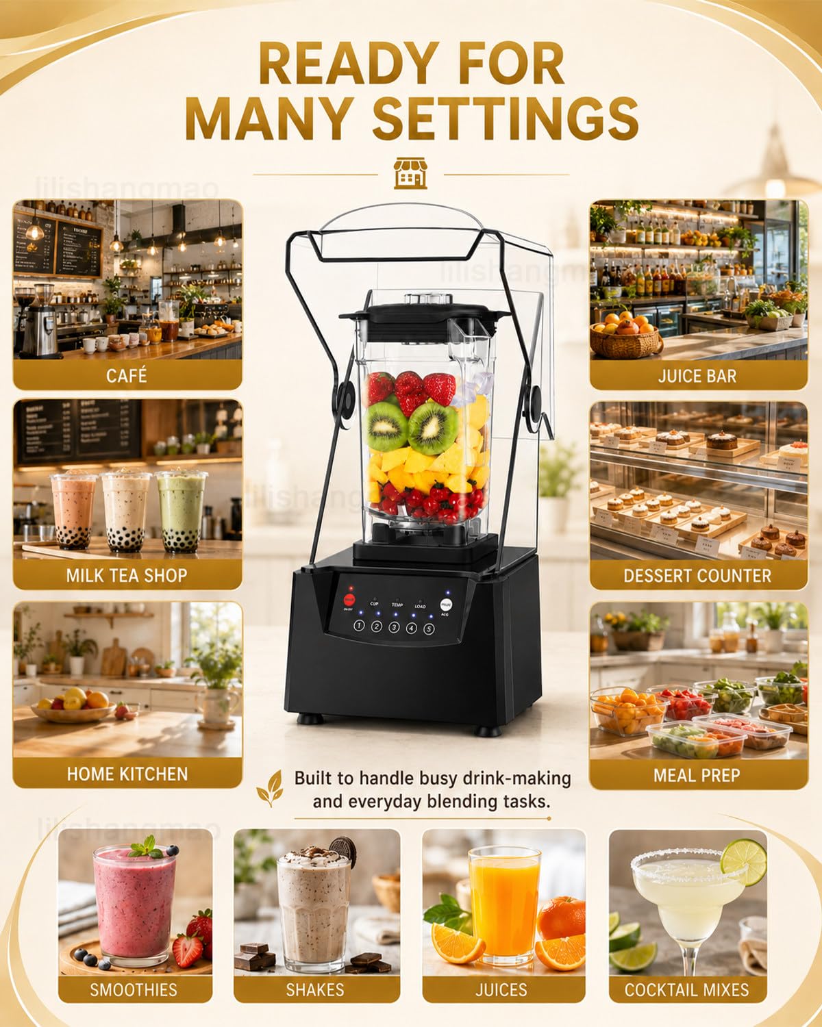 Blender Gastronomiczny do Smoothie i Lodu, Profesjonalny Mikser 2200 W z Kielichem 1,8 L, 6 Ostrzami ze Stali Nierdzewnej, Osłoną Wyciszającą i 5 Programami do Kawiarni, Baru, Klubu