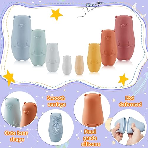 Miniatura 9 de Chivao 8 piezas de muñecas rusas de anidación de silicona Matryoshka muñecas educativas apilables para niños pequeños muñecas de anidación de