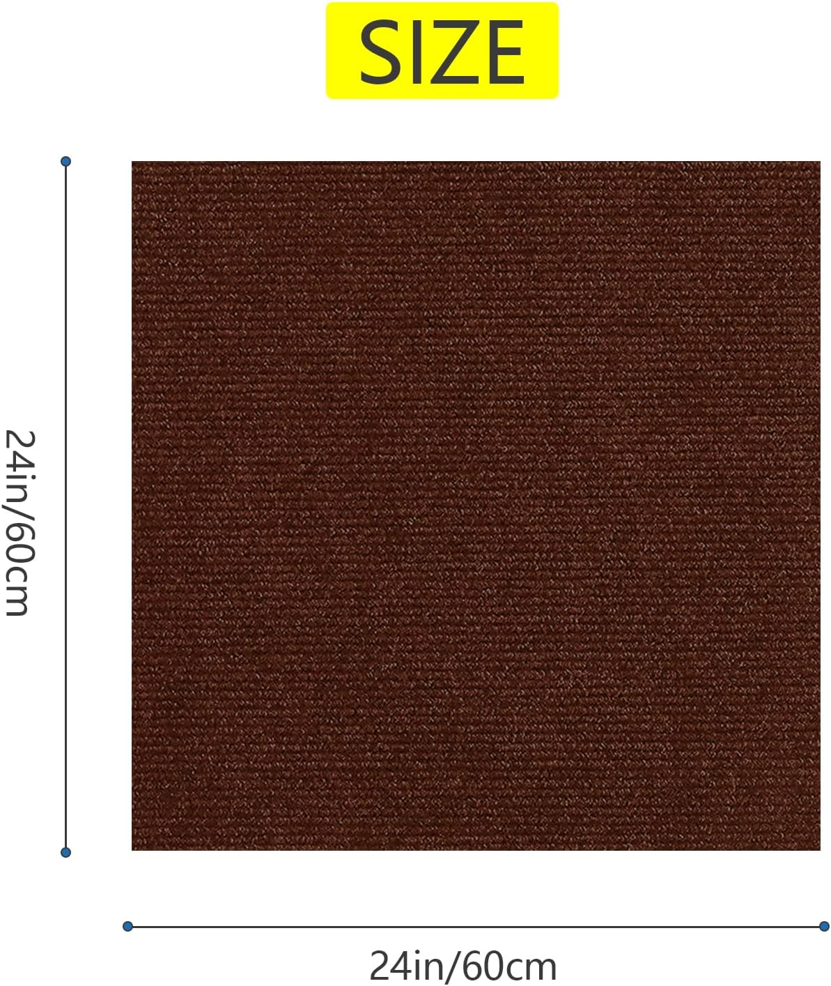 24 * 24in Peel and Stick Carpet Tiles, Self Adhesive Floor Squares with Extra Soft Pad, Easy Installation for Bedroom, Living Room, Office, Rental (30, Brown)