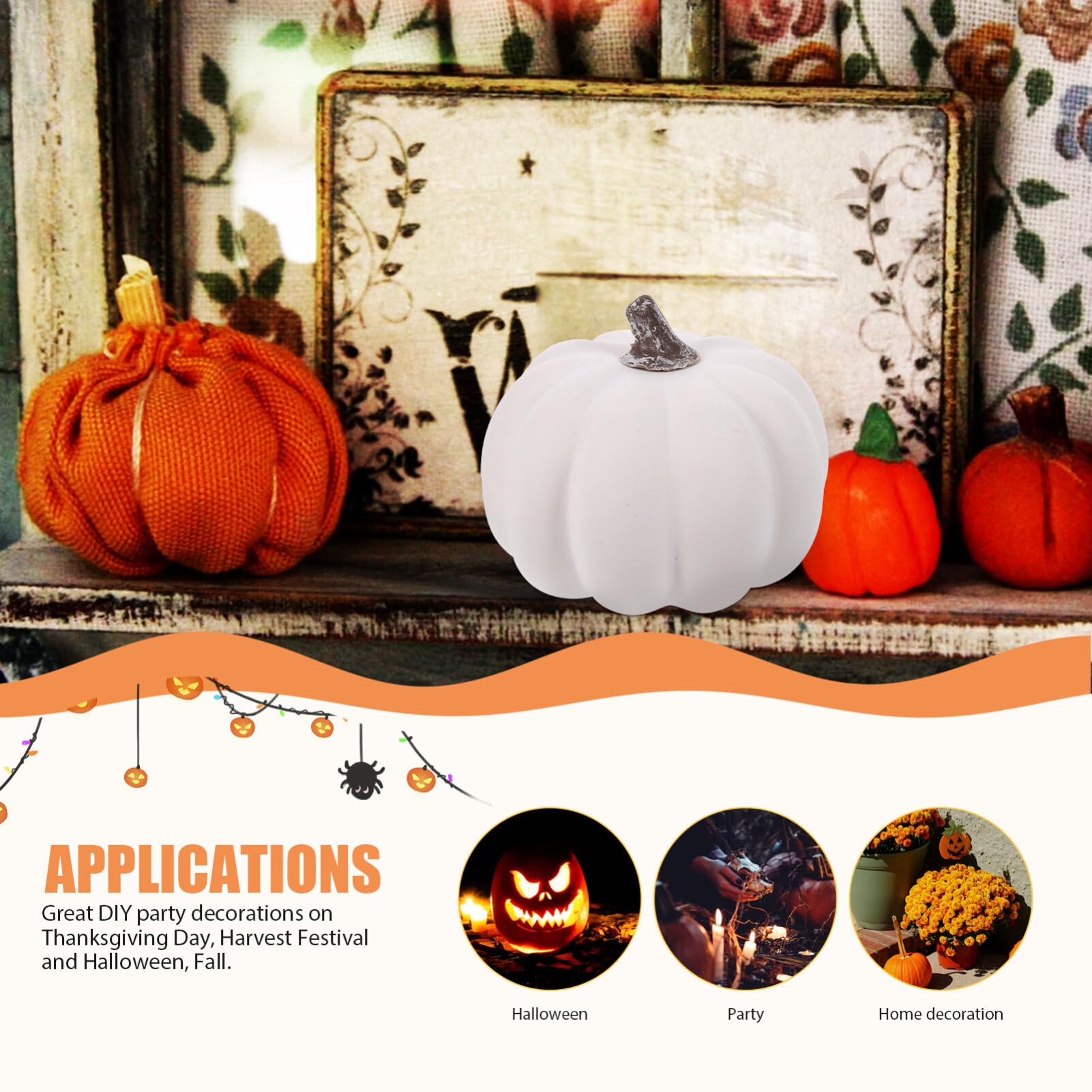 Garneck Models 8pcs Halloween Decorations Halloween Decoration Props Pumpkin Ornament Pumpkin Statue Festival Pumpkin Decor Decorative Pumpkin Mini Pumpkins Blank Fake Pumpkin White Foam
