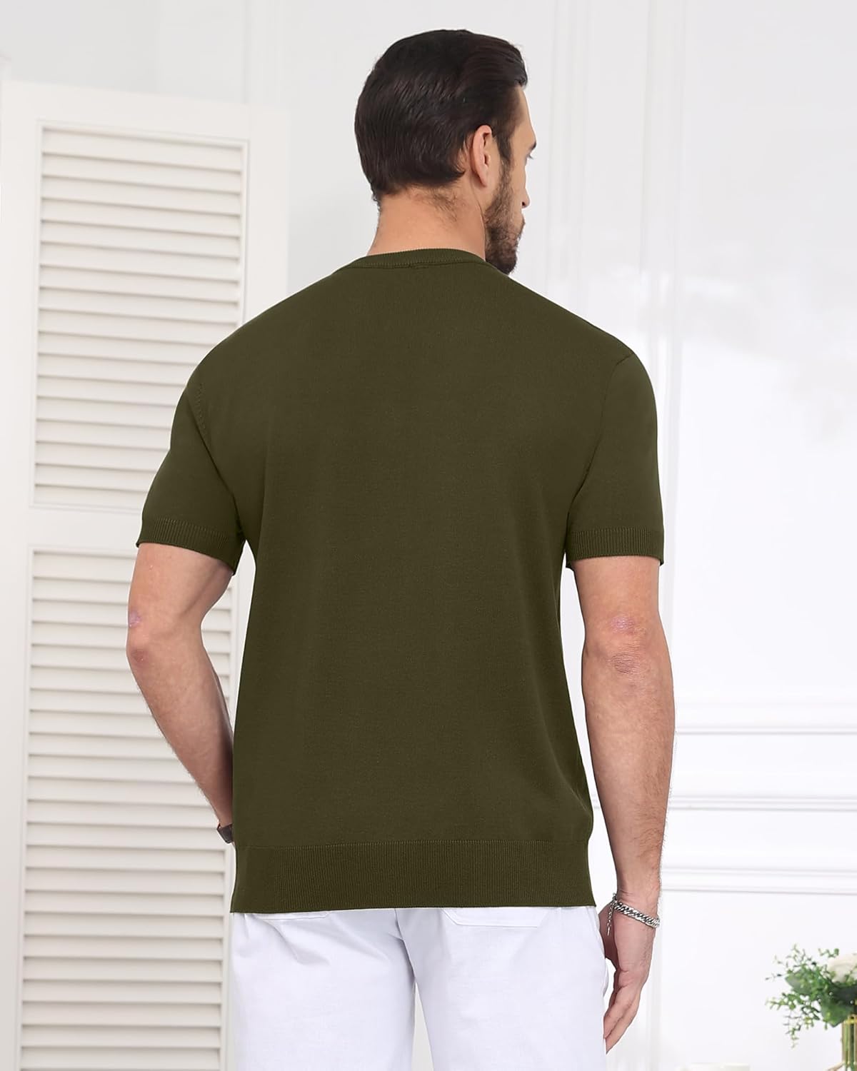 YTD Men's Knit Casual Button Down Shirts Short Sleeve Textured Summer Beach Shirts - Image 3