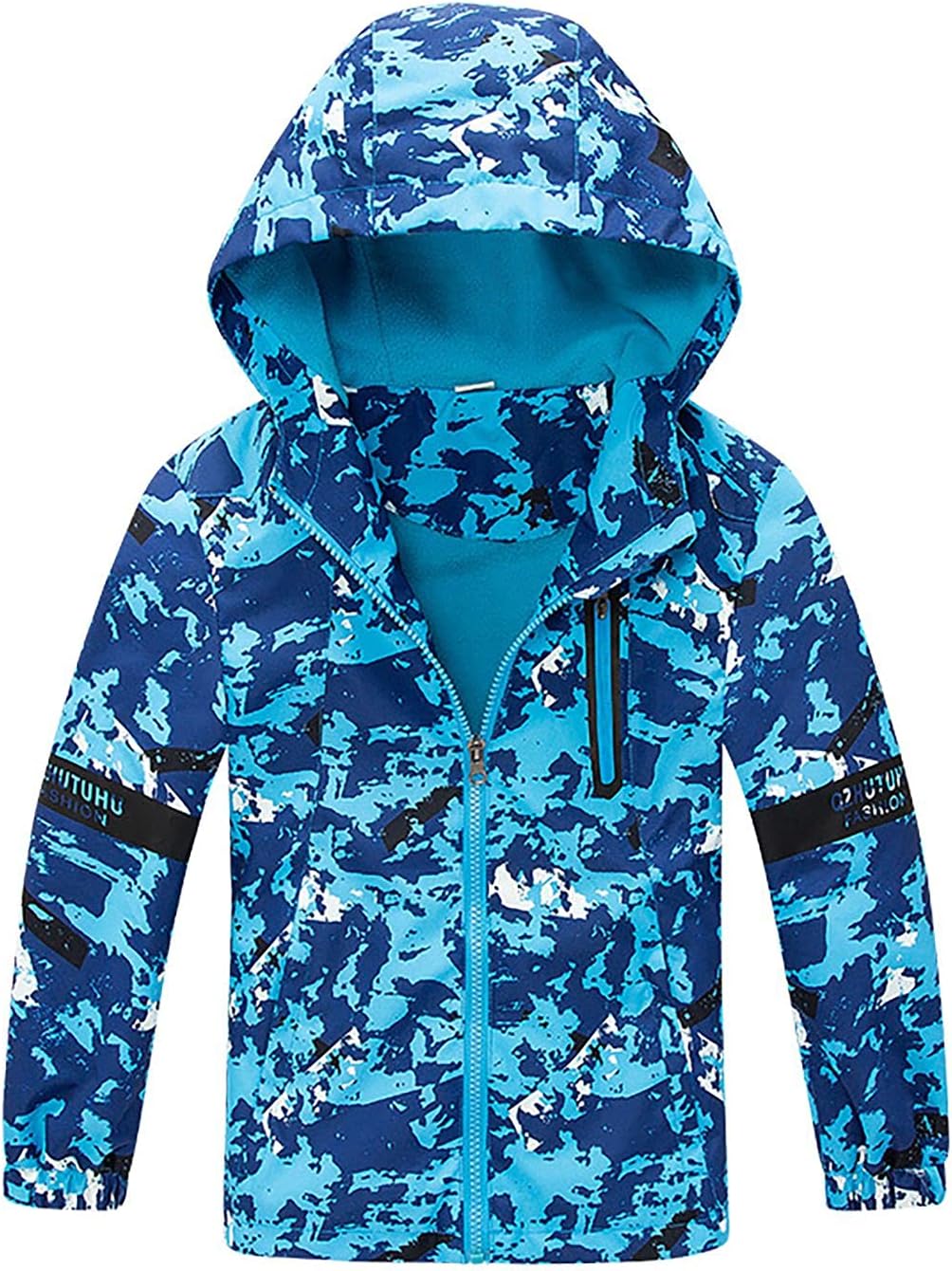Boys Water Resistant Jacket Kids Fleece Lined Windbreaker Outdoor Fleece Raincoat with Hood