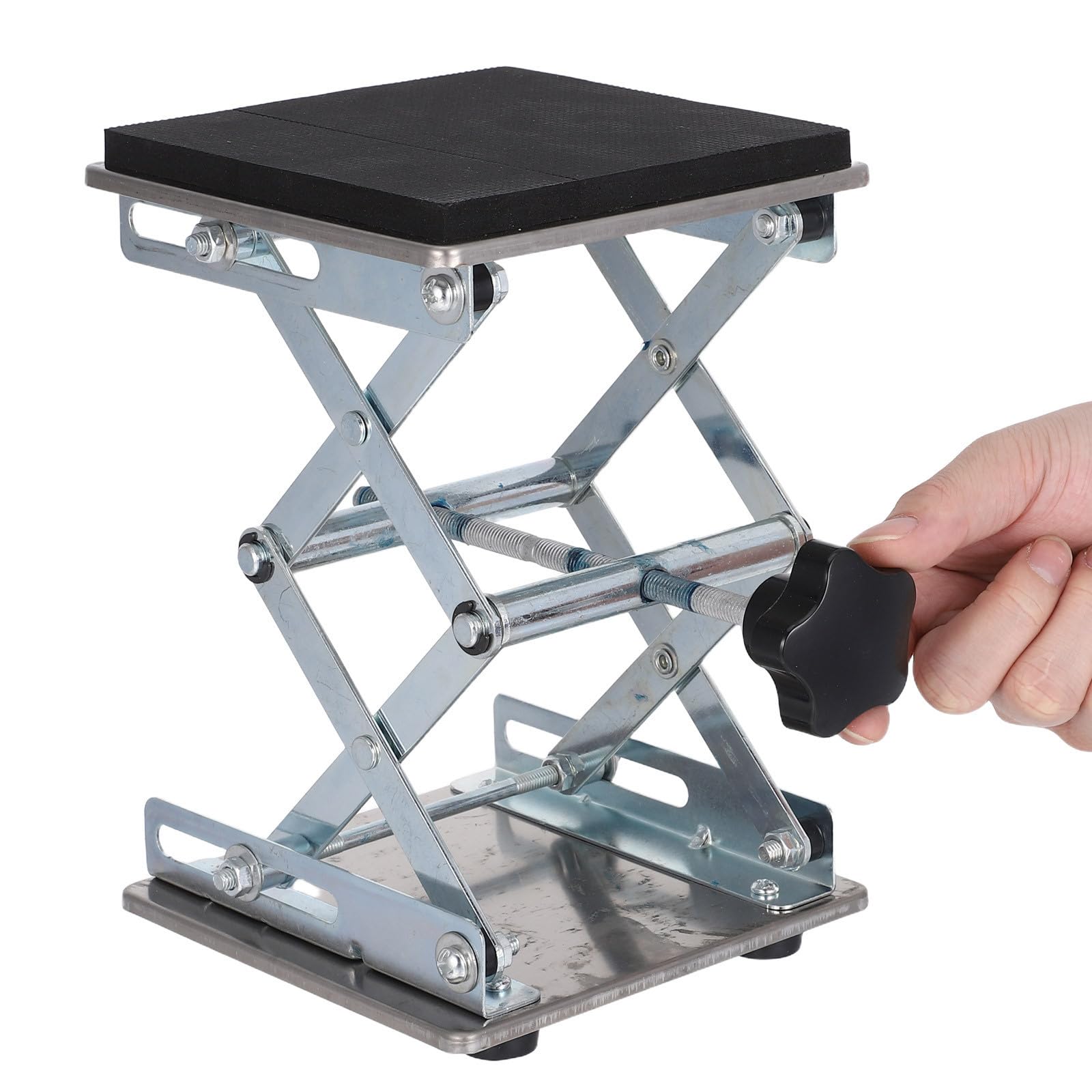 Mini Gato Plataforma de 6x6 Pulgadas Elevador de Tijera de Laboratorio de Acero Inoxidable y Altura Ajustable de 70-260mm para Proyectos Científicos