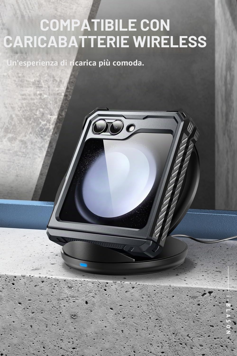 i-Blason Custodia per Samsung Galaxy Z Flip 5 con supporto, protezione per lo schermo integrata, protezione per cerniere, protezione completa con clip per cintura, custodia magnetica per Galaxy Z Flip