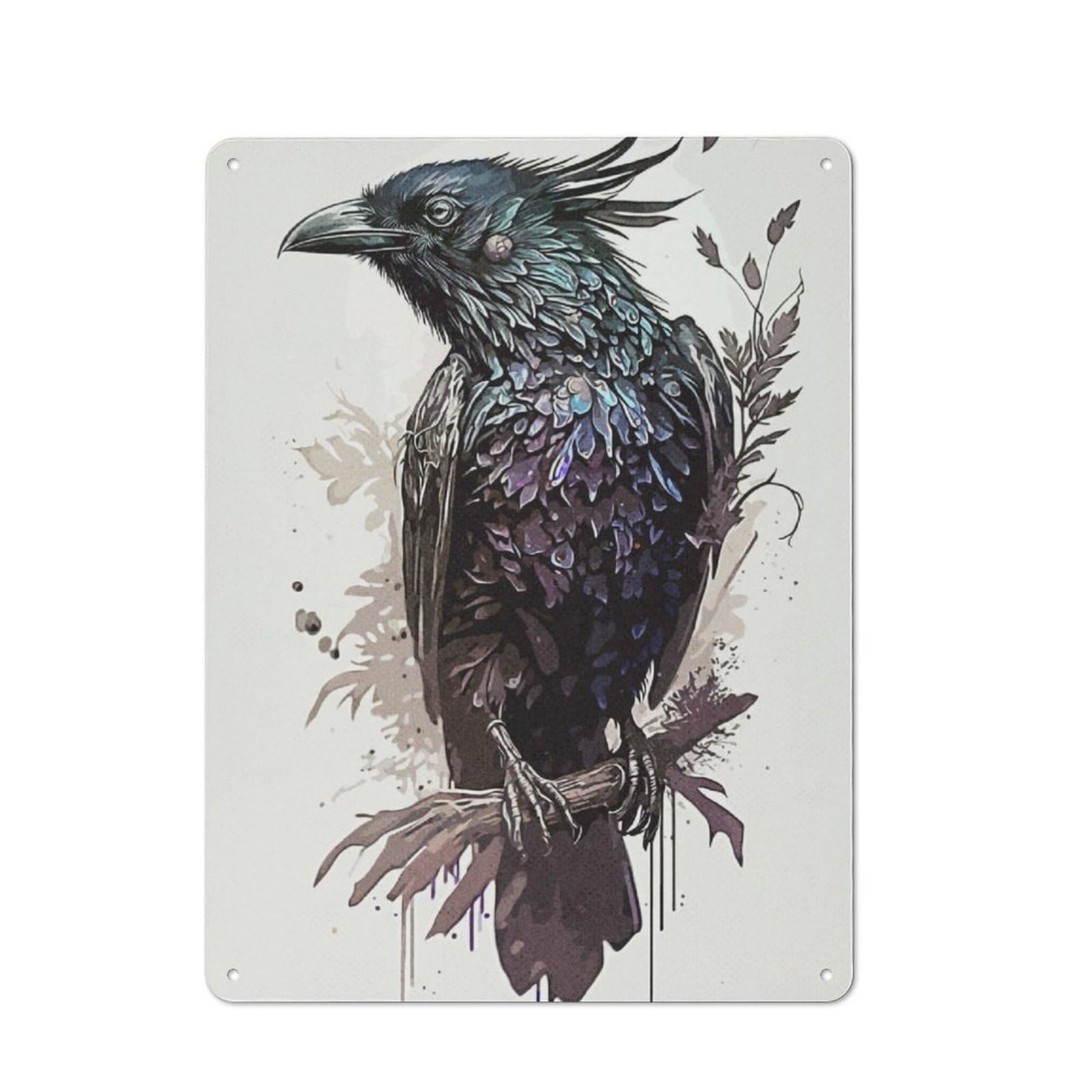 Junmoney Crow Drawing Metal Wall Sign 40X30cm Featuring For Garage Or Workshop, For Home Office, Studio And Craft Room Walls