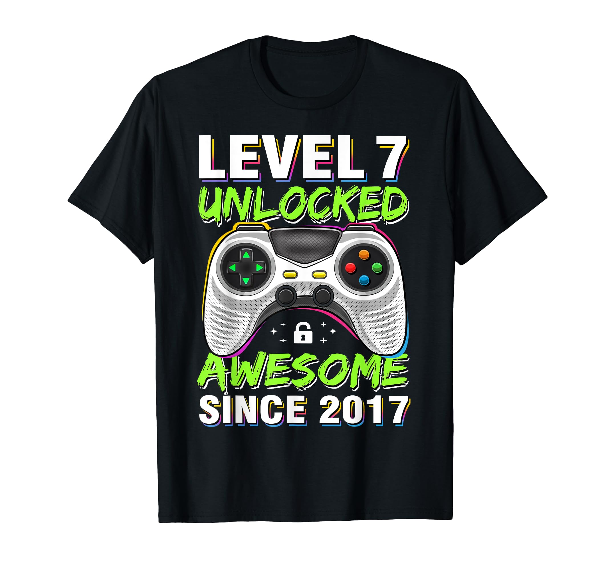 Birthday Gamer Gifts Store 2024Level 7 Unlocked Awesome Since 2017 7th Birthday Gaming Boys T-ShirtOEKO-TEX STANDARD 100