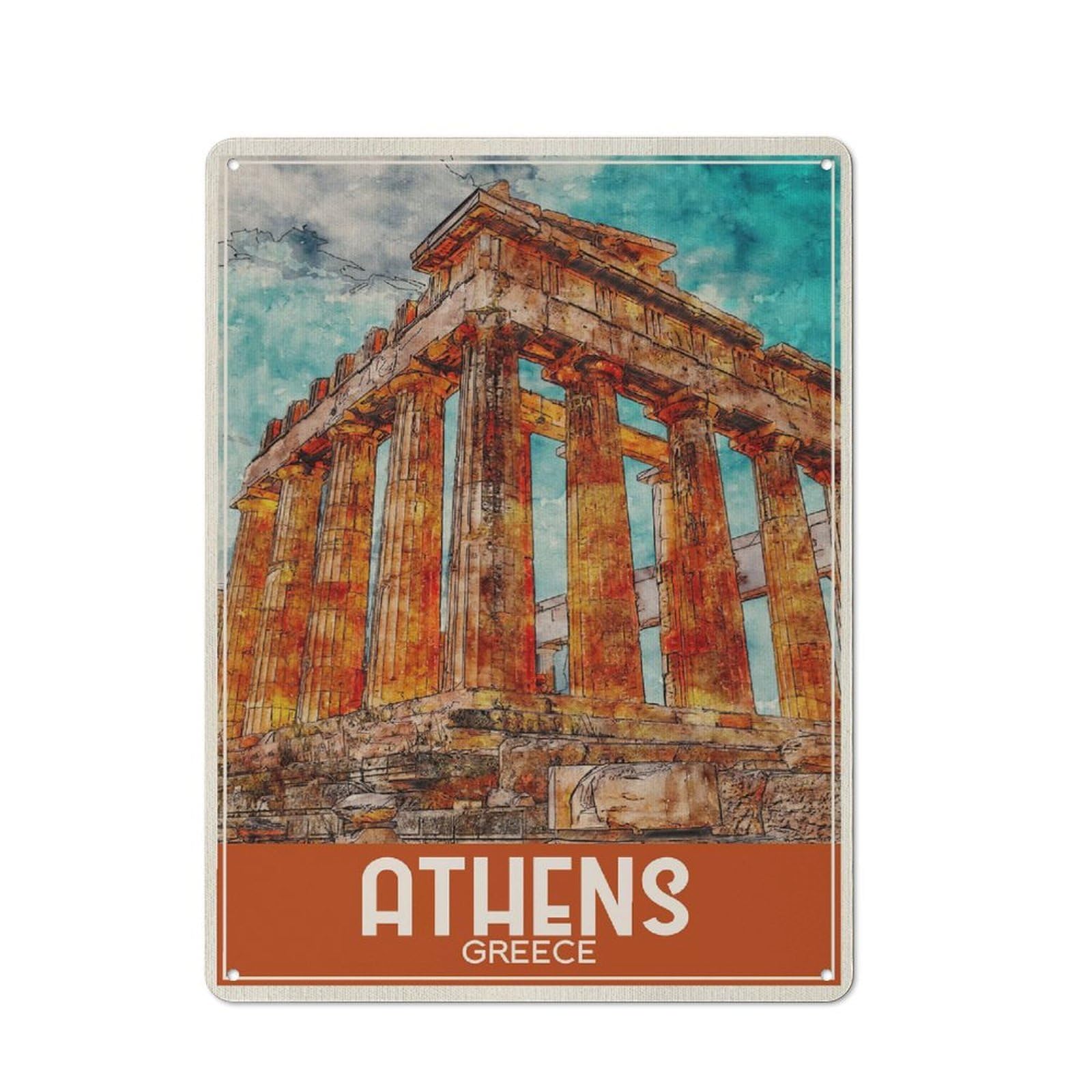 Junmoney Style-10 Travel Art Athens Greece Retro Metal Wall Sign 40X30cm For Living Room Or Hallway, For Collectors Decorating Living Rooms And Hallways