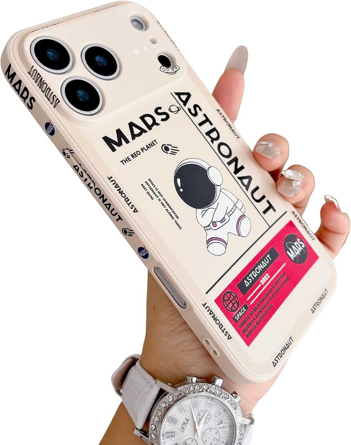 for iPhone 17 Pro Cute Case, Cool Cartoon Astronaut Space Mars Rocket Design Stylish Bumper TPU Rubber Protective Anti-Slip Shockproof Fashion Case(White, iPhone 17 Pro)