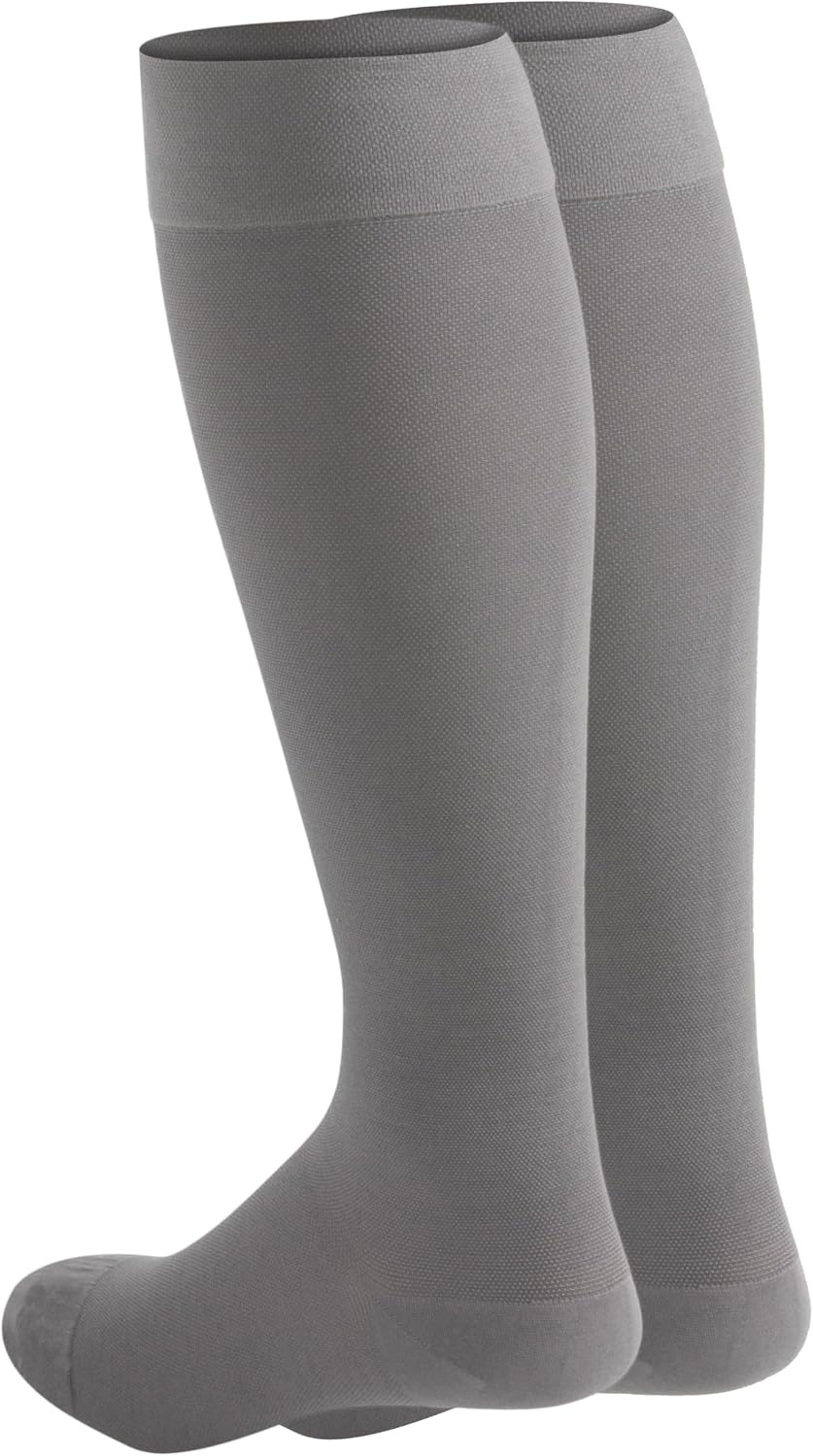NuVein Medical Compression Stockings, 20-30 mmHg Support for Women & Men, Knee Length, Closed Toe, Gray, Large