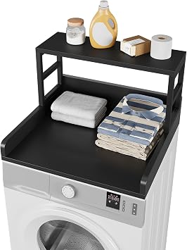 Washer Dryer Countertop with Shelf, 27.5D x 27.5W x 16.7H, Countertop for Washer and Dryer Top with Non-Slip Pads and Edge Rails, Laundry Room Storage and OrganizationBlack