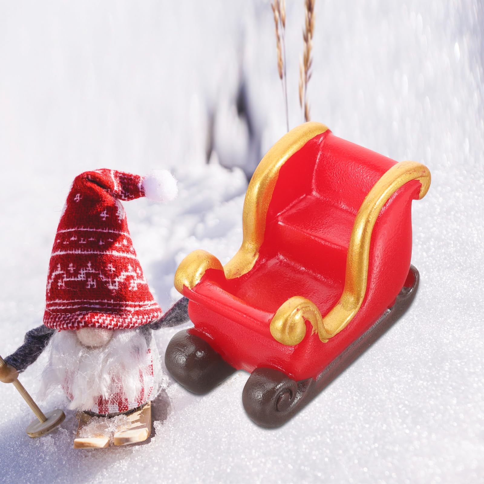 VILLCASE Mini Christmas Sleigh Ornament, Red Santa Sleigh Decorations - Image 3
