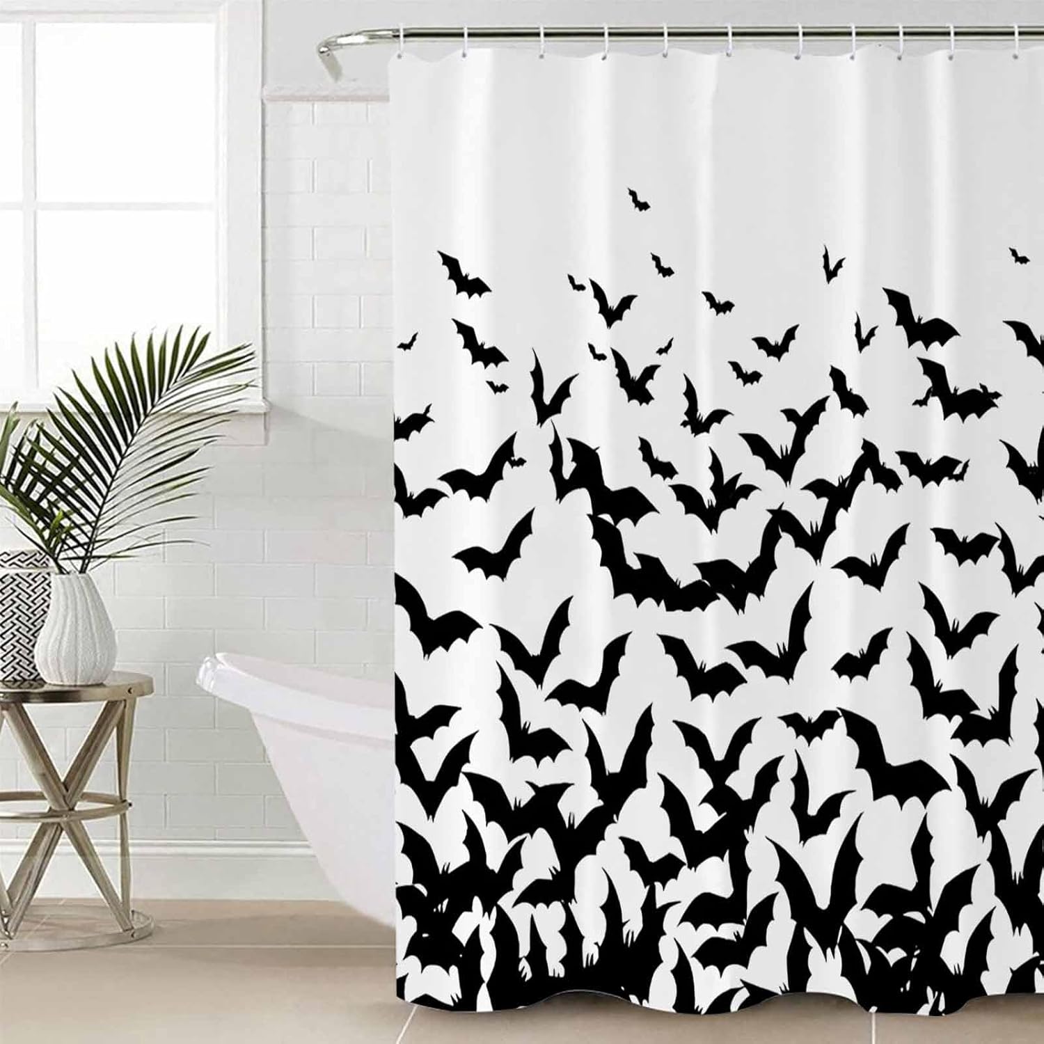 Halloween Bat Shower Curtains for Bathroom Horro Spooky Waterproof Fabric Bath Curtains Decor Bath Tub Curtain Halloween Scary Black White Decorative Shower Curtain Sets with 12 Hooks, 72x72 Inch