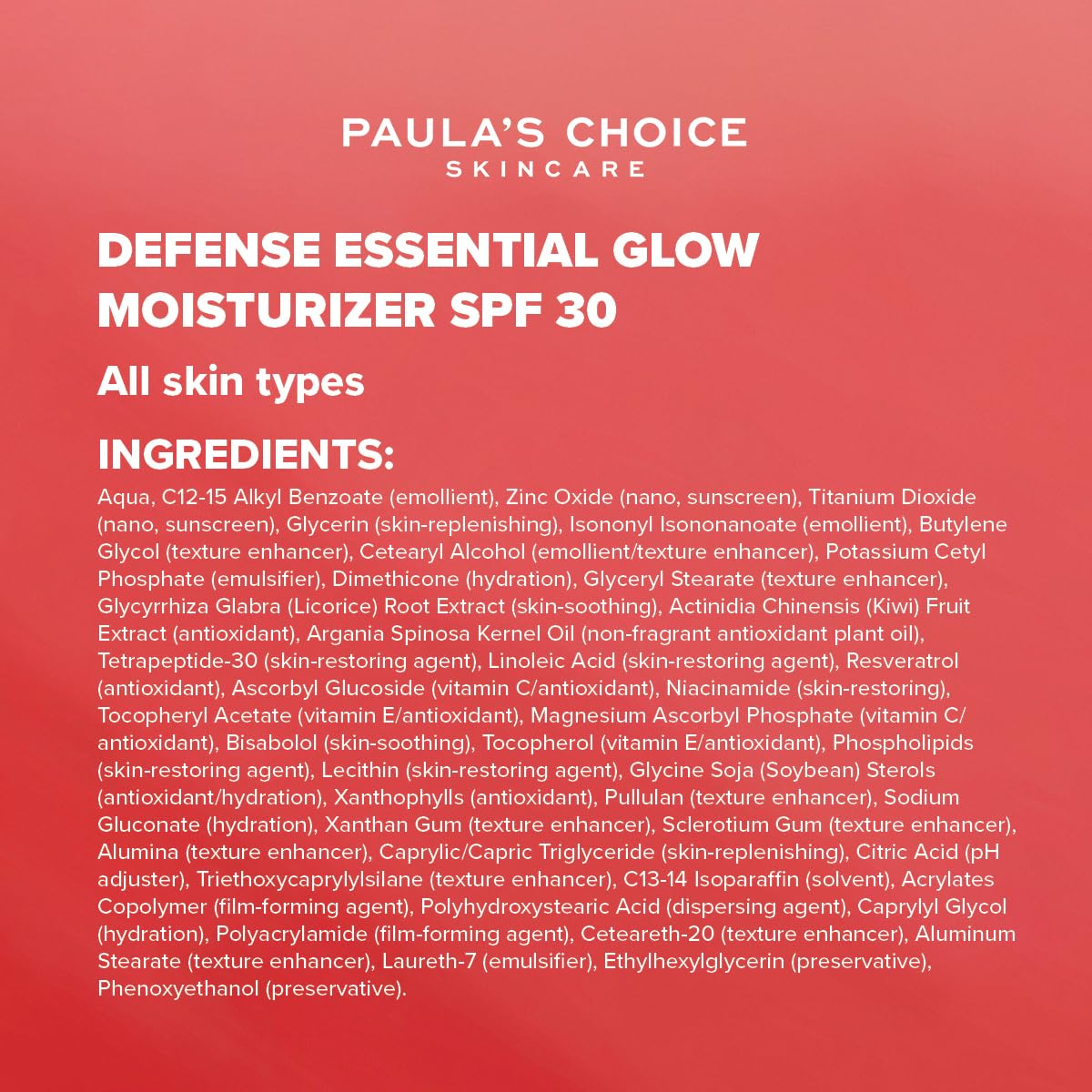 Paula's Choice DEFENSE Krem Nawilżający SPF 30 - Nawilżanie Krem na Dzień z Mineralne Filtry Przeciwsłoneczne Chronią Skórę - Blasku Kremem Rozjaśnia & Nawilża - Wszystkie Rodzaje Skóry - 60 ml