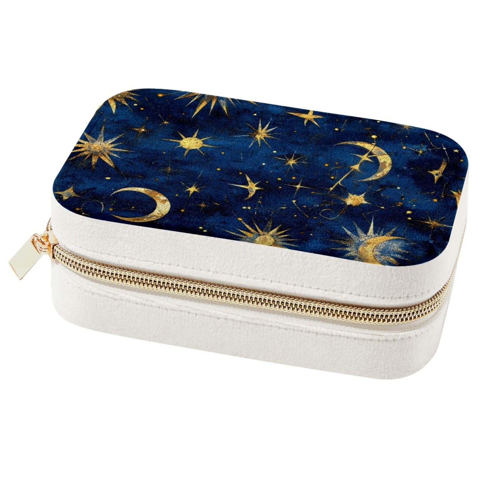 Boîte à bijoux lune et étoiles | Organiseur de voyage bleu foncé pour bagues et colliers