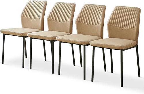 Miniatura 23 de Juego de mesa de comedor para 4, mesa de comedor rectangular irregular de madera moderna, sillas de comedor de cuero, 4 mesas y sillas, juego de 4