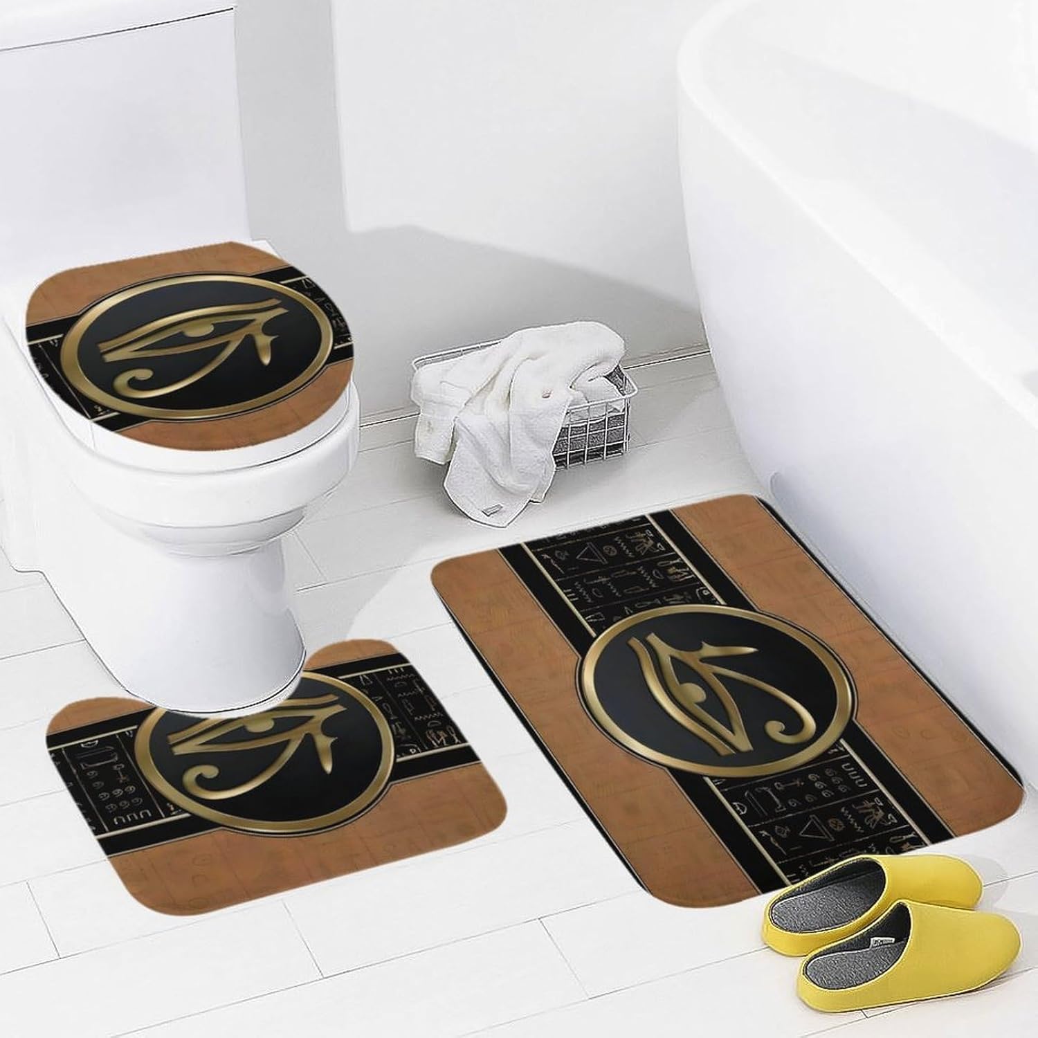 Egypt Evil Eye Egyptian Art 3-Piece Bathroom Rug Set Non-Slip Toilet Mat Absorbent Bath Rug Set Shower Mat Bathroom Special.
