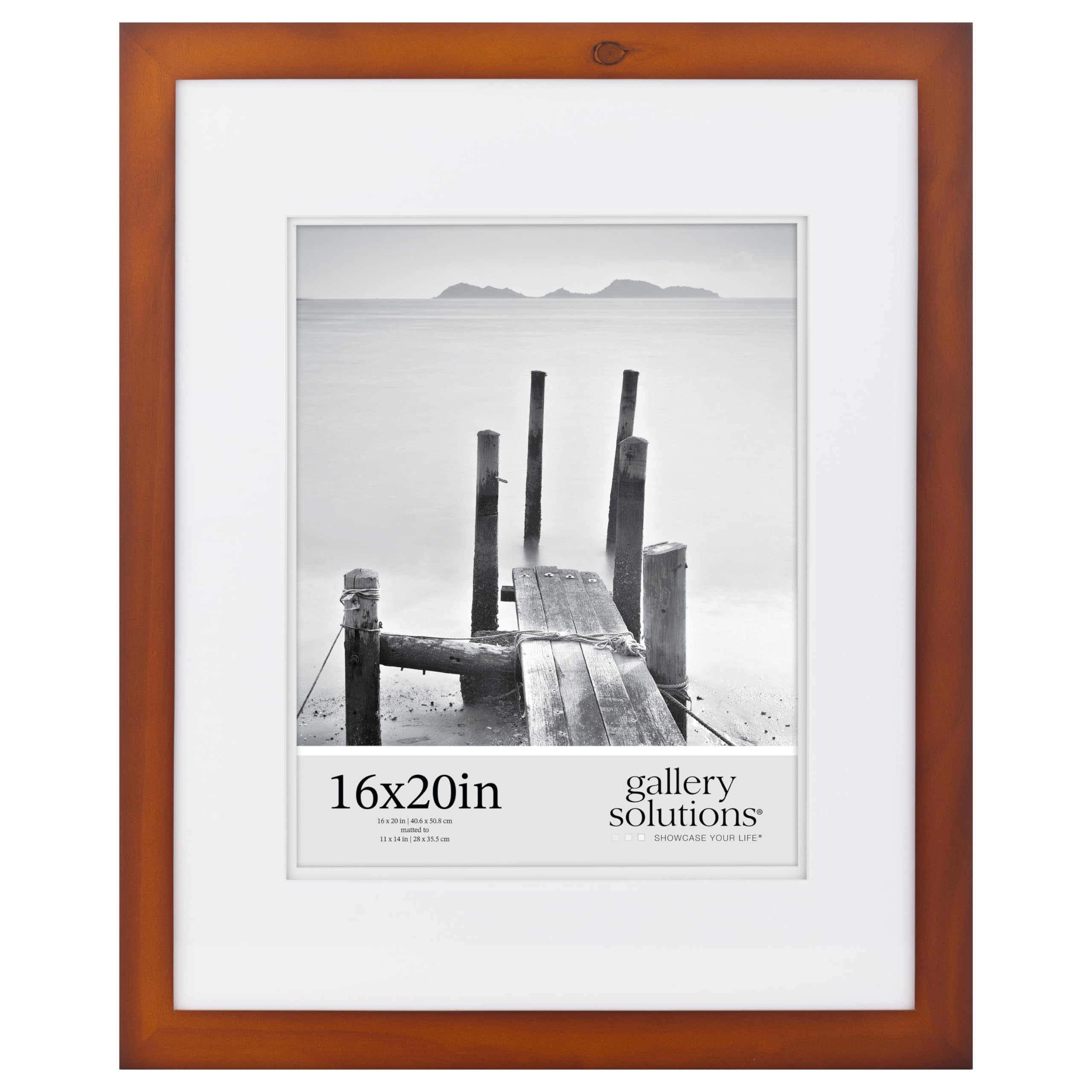 Gallery Solutions - 16"x20" Flat Walnut Frame - Rectangular Tabletop or Wall Mount - For 11"x14" Pictures - Premium Walnut Wood with Double White Mat - Versatile-Elegant For Home or Office Décor - Traditional Photo Frame
