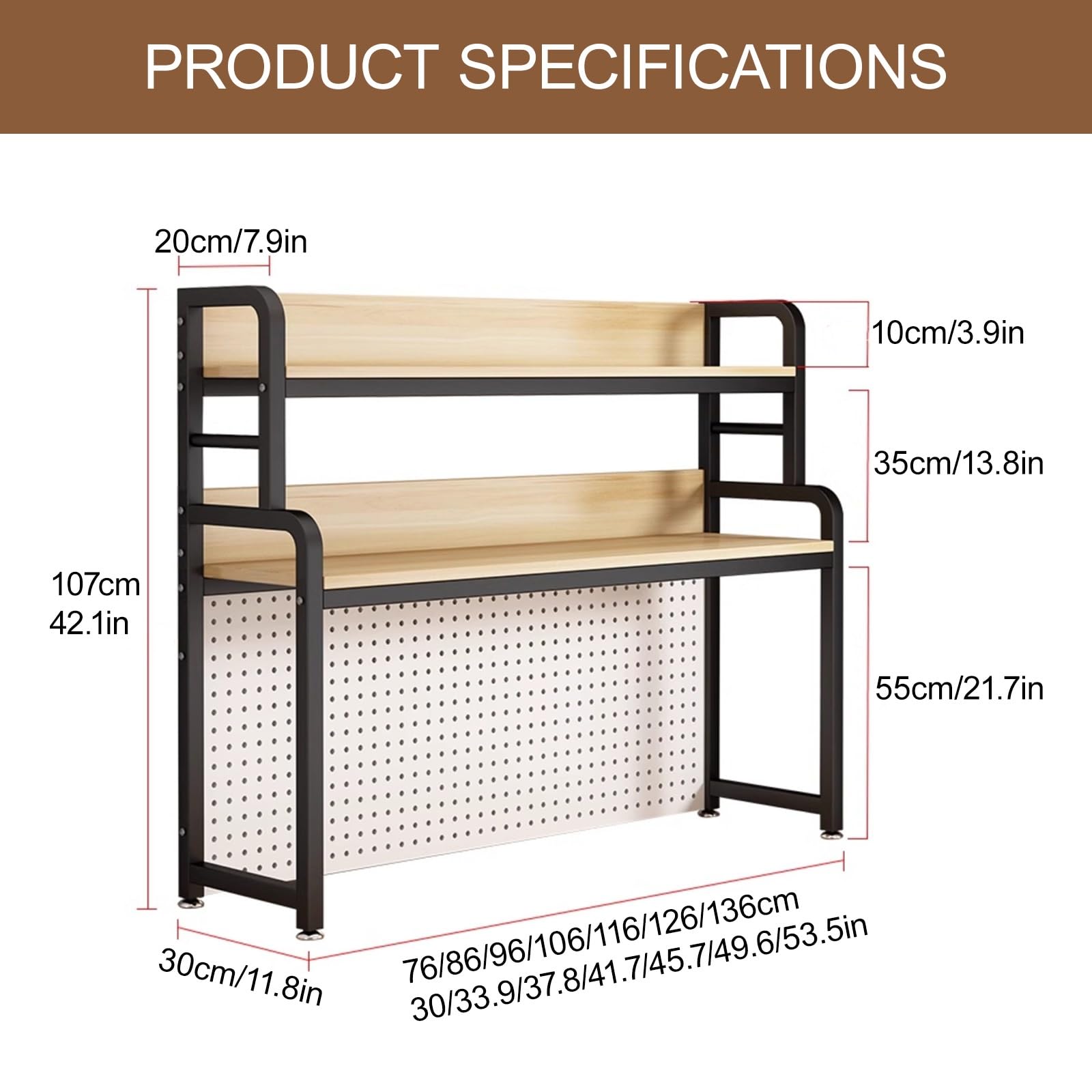 Dwupoziomowy organizer biurkowy – stojak do przechowywania w pozycji stojącej, organizer na biurko, półka na książki, do domu, gabinetu, biura (biały C, 136 cm