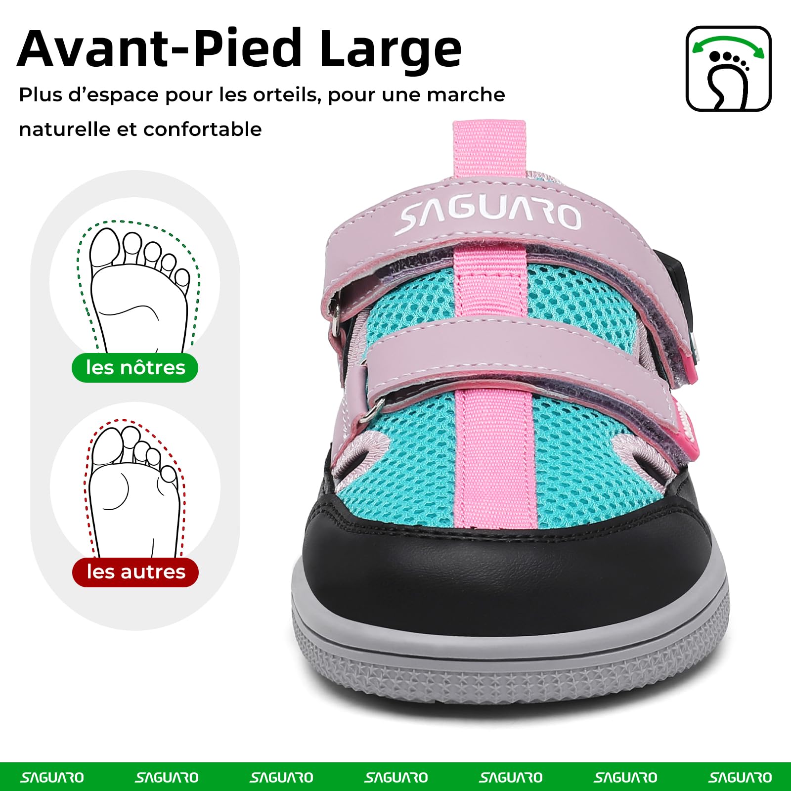SAGUARO Sandales Barefoot Enfant à Bout Fermé Chaussures d’Été Respirantes avec Scratch, Bout Large et Zéro Drop