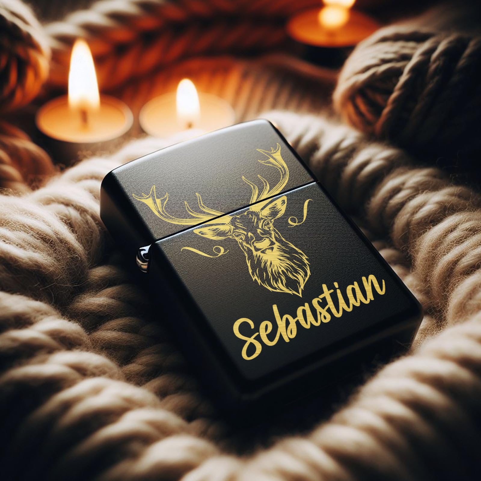 Jeleń Zippo zapalniczka z grawerunkiem spersonalizowana | prezent dla myśliwych i myśliwych Zippo z pudełkiem na prezent, benzyną i krzesiwem