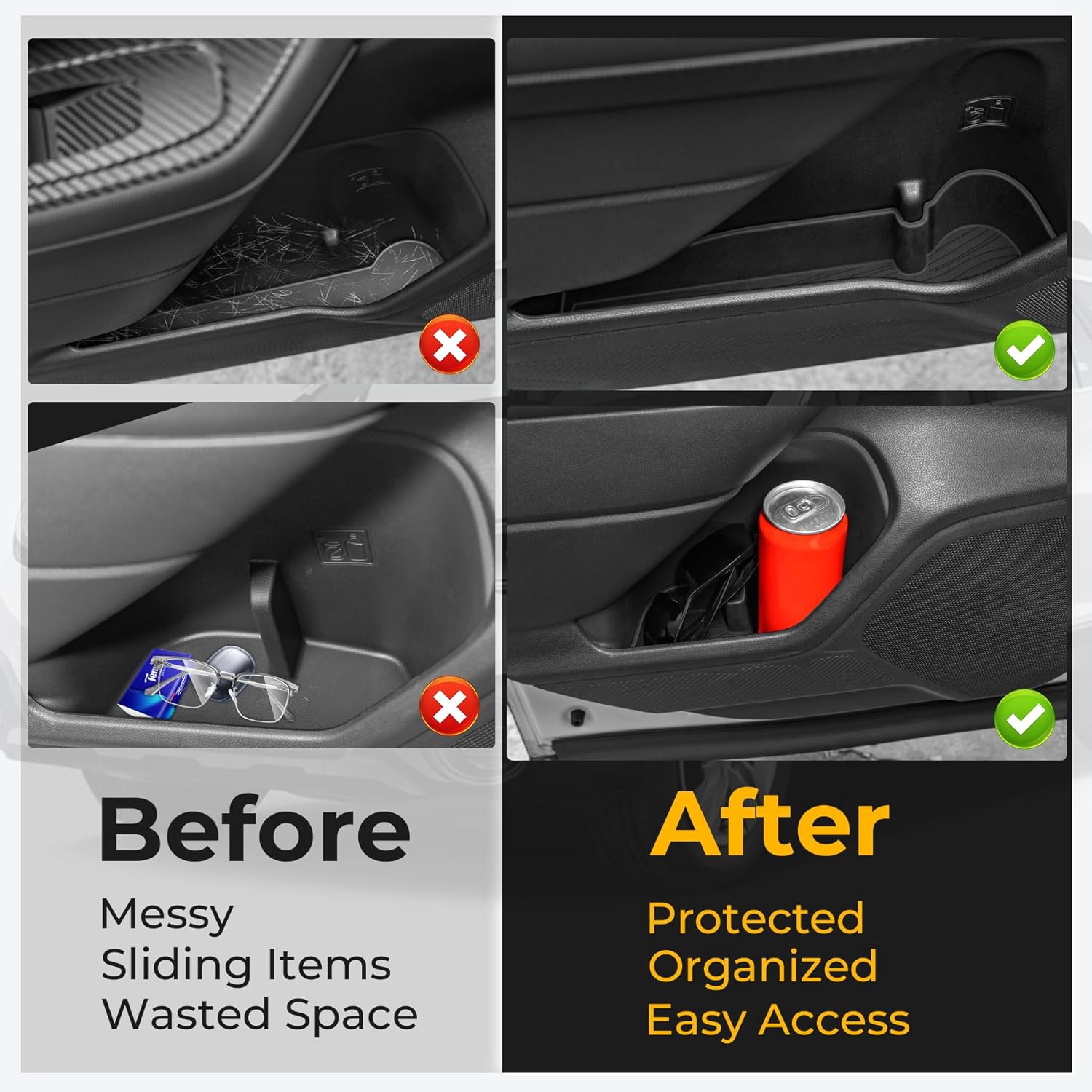 Car Door Storage Box for 2025 Subaru Forester Accessories, Front & Rear Door Side Pocket Organizer with Cup Holder Tray for Car, Non-Slip Door Slot Protective Pad, 4 Pack