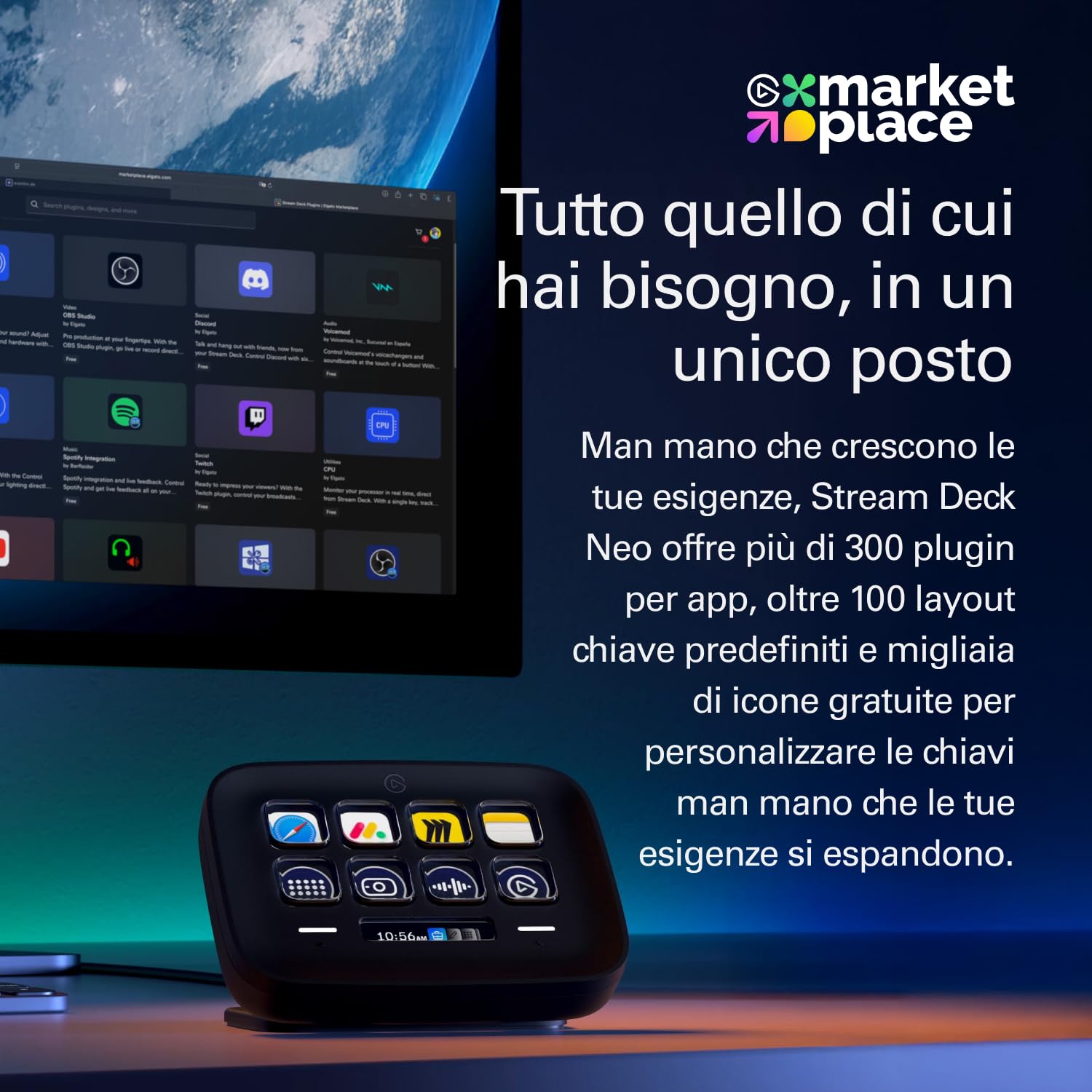 Elgato Stream Deck Neo (Nero) – 8 tasti personalizzabili, 2 Touch Point, velocizza attività e flussi di lavoro - controlla Word, Excel, PowerPoint, Teams, Zoom, Spotify e altro - per Mac e PC