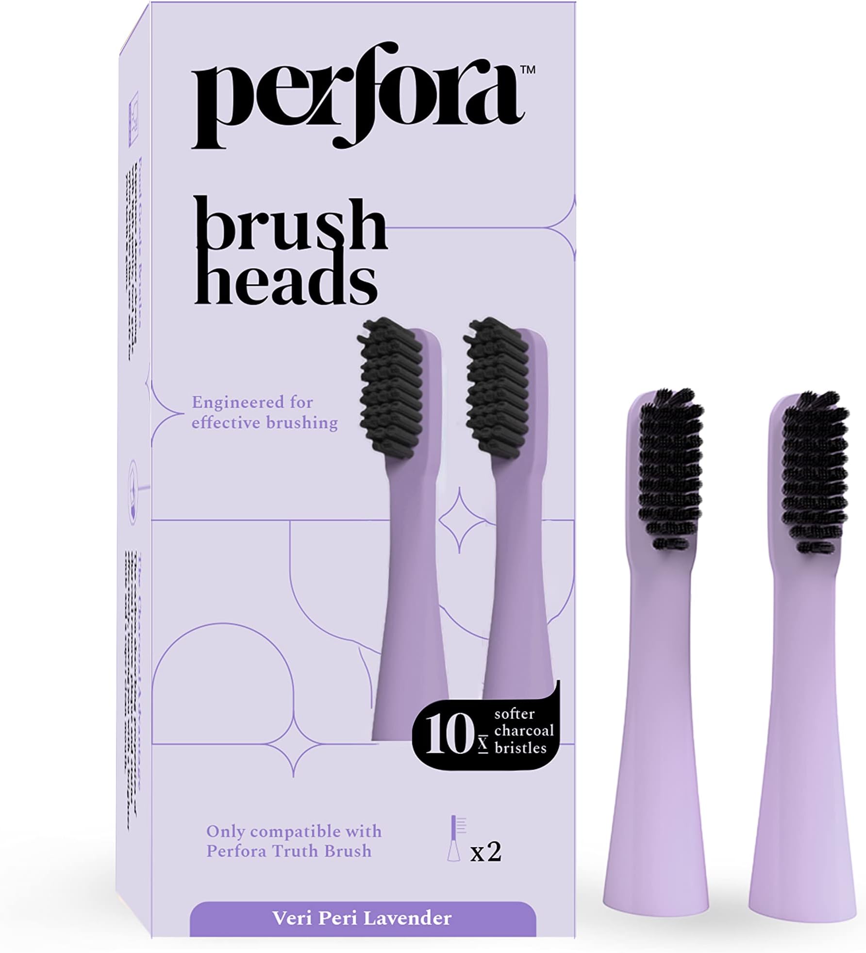Perfora Replacement Brush Heads For Perfora Electric Truthbrush Model - 001 | Toothbrush For Effective Brushing & Plaque Removal For Healthier Smile With Soft Bristles | Veri Peri Lavender | Pack of 2