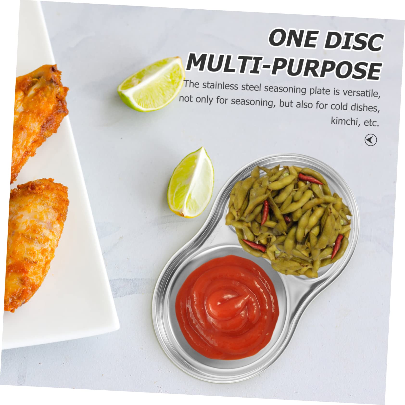 PRETYZOOM 4pcs Stainless Steel Double Sauce Plates Versatile Condiment Dishes for Seasoning Appetizers Snacks Easy to Clean Portable for Family Dinners Picnics Barbecues