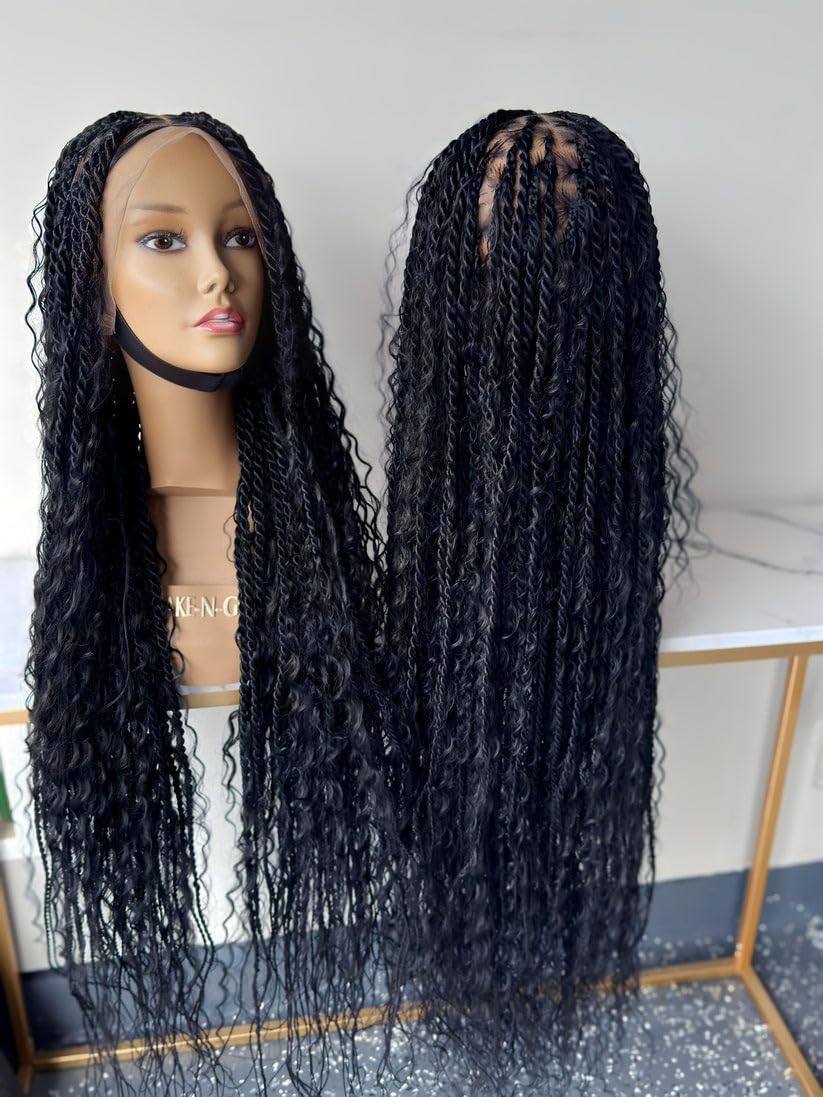 Boho Knotless Twist Wig – Full Lace, Lightweight, Natural-Looking Twists with Curls