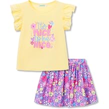 Toddler Girls 2-Piece Skirt Set - Ruffled Top & Ditsy Floral Print Skort Outfits for Little Girls Size 2T-8