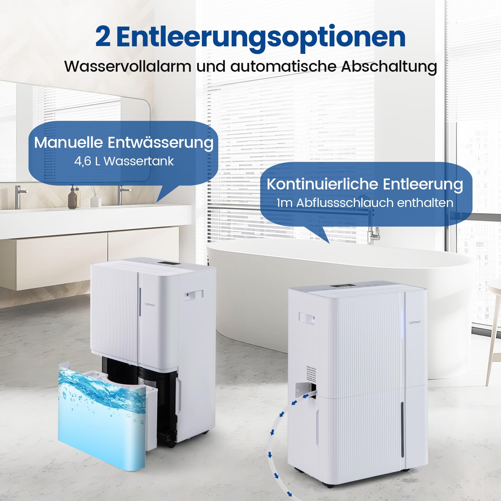 COSTWAY 40 L/Tag Luftentfeuchter, leiser Entfeuchter mit 3 Modi, 24h Timer & LED Anzeige, Raumentfeuchter mit Kindersicherung & Ablaufschlauch, Dehumidifier auf Rollen für Schlafzimmer & Keller