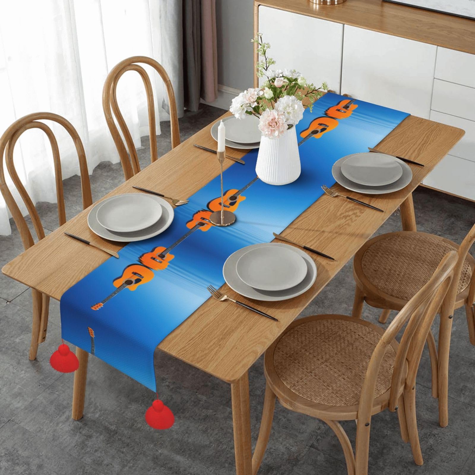 Chemin de table guitare imprimé, nappe rectangulaire pour salon et buffet