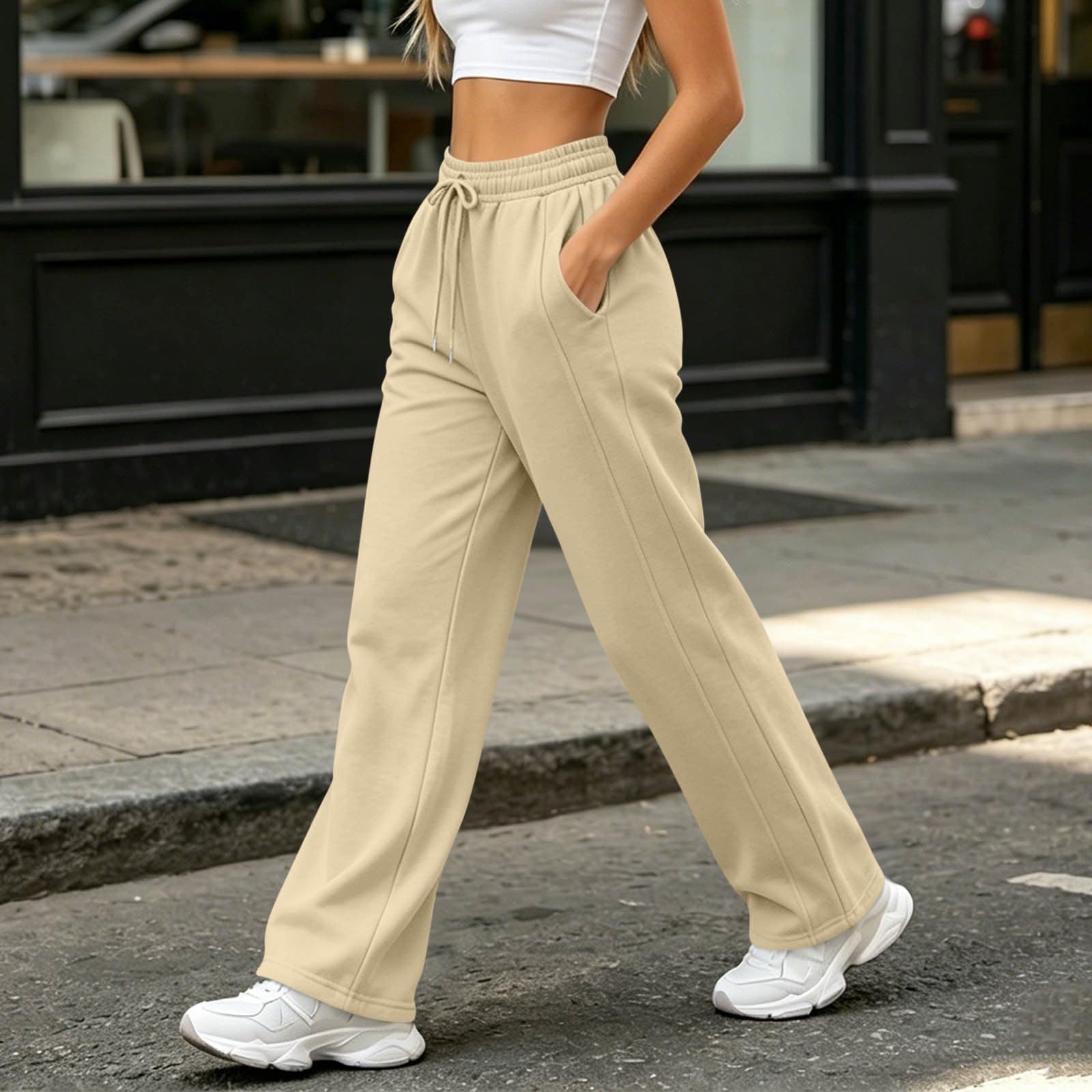 Pantaloni da Jogging Donna Pantaloni Tuta a Vita Alta Comodi Pantalone a Gamba Larga Larghi e Leggeri Pantalone Sportivi con Tasche Dritti Pant Lunghi Tinta Unita Pants Baggy per Allenamento e Fitness