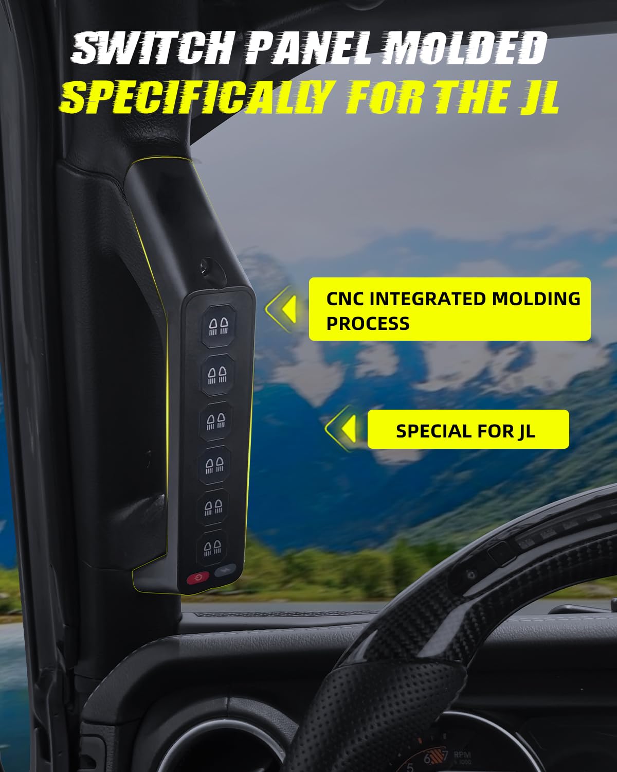 CO LIGHT 2018-2024 JL Grab Handle 6 Gang Wireless Switch Panel Acc Control Line Multifunction Built in Solid State Relay Switch Panel Strobe Light Control Type-C Charging