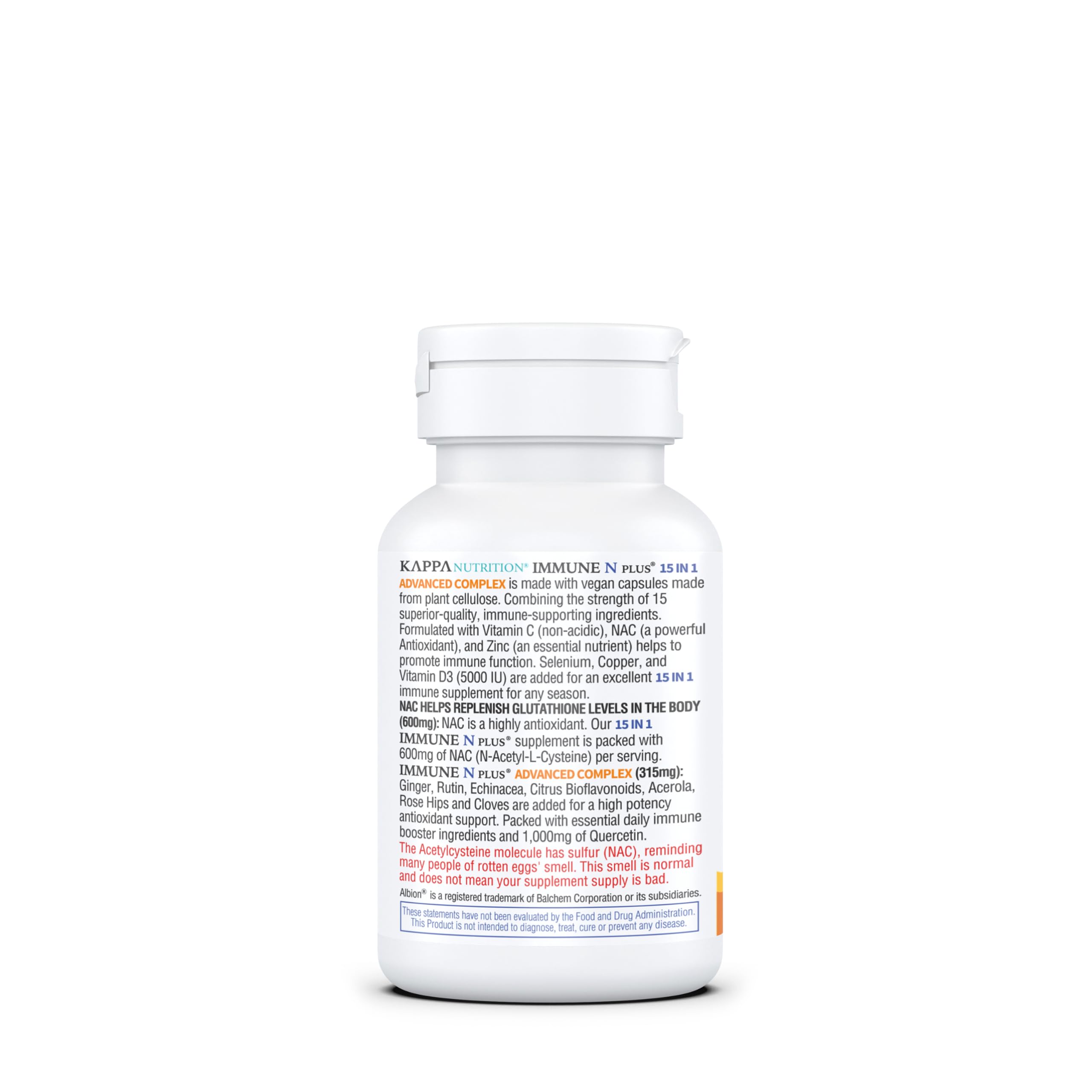 KAPPA NUTRITION Immune N Plus® 15 in 1 Advanced Complex | 500 mg Non-Acidic Vitamin C + 600 mg NAC + Quercetin + Vitamin D3 5,000 IU + Vitamin K2 MK-7 + Zinc, Selenium & Copper | 60 Capsules — Amazon image 8