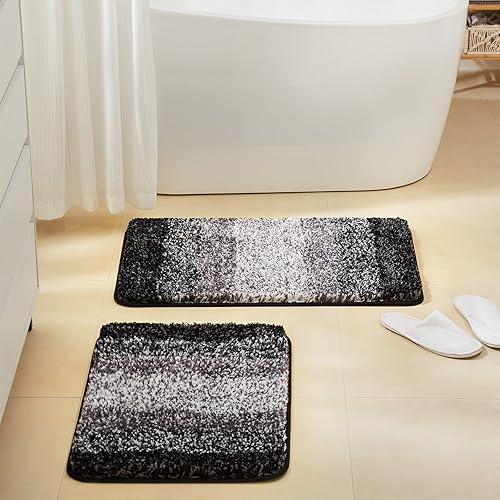 Miniatura 2 de TECHMILLY Alfombras de baño súper suaves, absorbentes, gruesas, antideslizantes, de secado rápido, lavables a máquina, para suelo de baño, bañera y