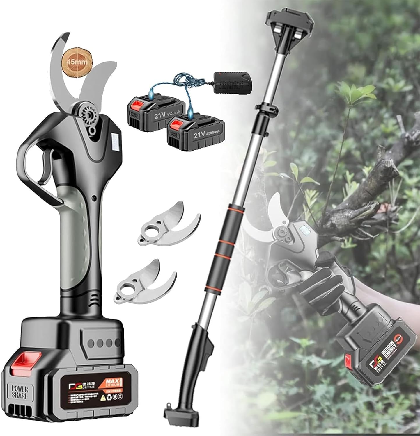 Pole Pruner Electric With 7-Foot Extension Pole - Cordless Pruning Shears, Digital LCD Screen, 50mm Diameter Cut For Tree Pruning & Gardening(1 Battery)