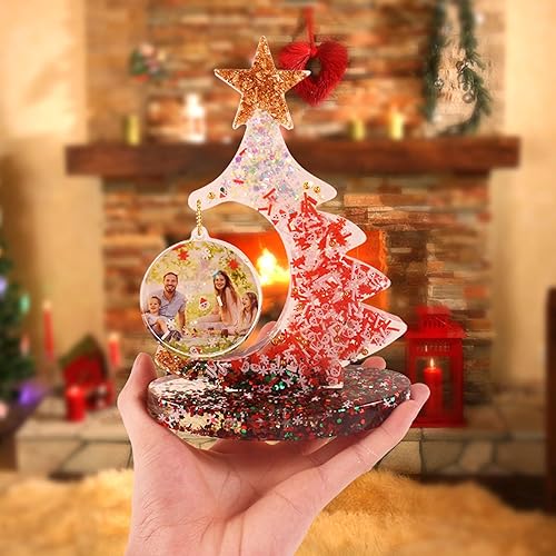 Miniatura 3 de Voaesdk Marco de fotos grande para árbol de Navidad, moldes de silicona, marcos de fotos de resina, moldes epoxi con soporte para bricolaje, adornos