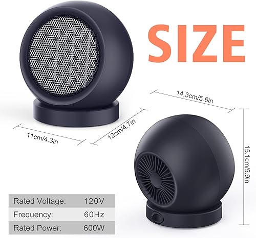 Miniatura 6 de Calentador de escritorio, 600 W de eficiencia energética para uso en interiores, calentador eléctrico de escritorio de cerámica PTC de calentamiento